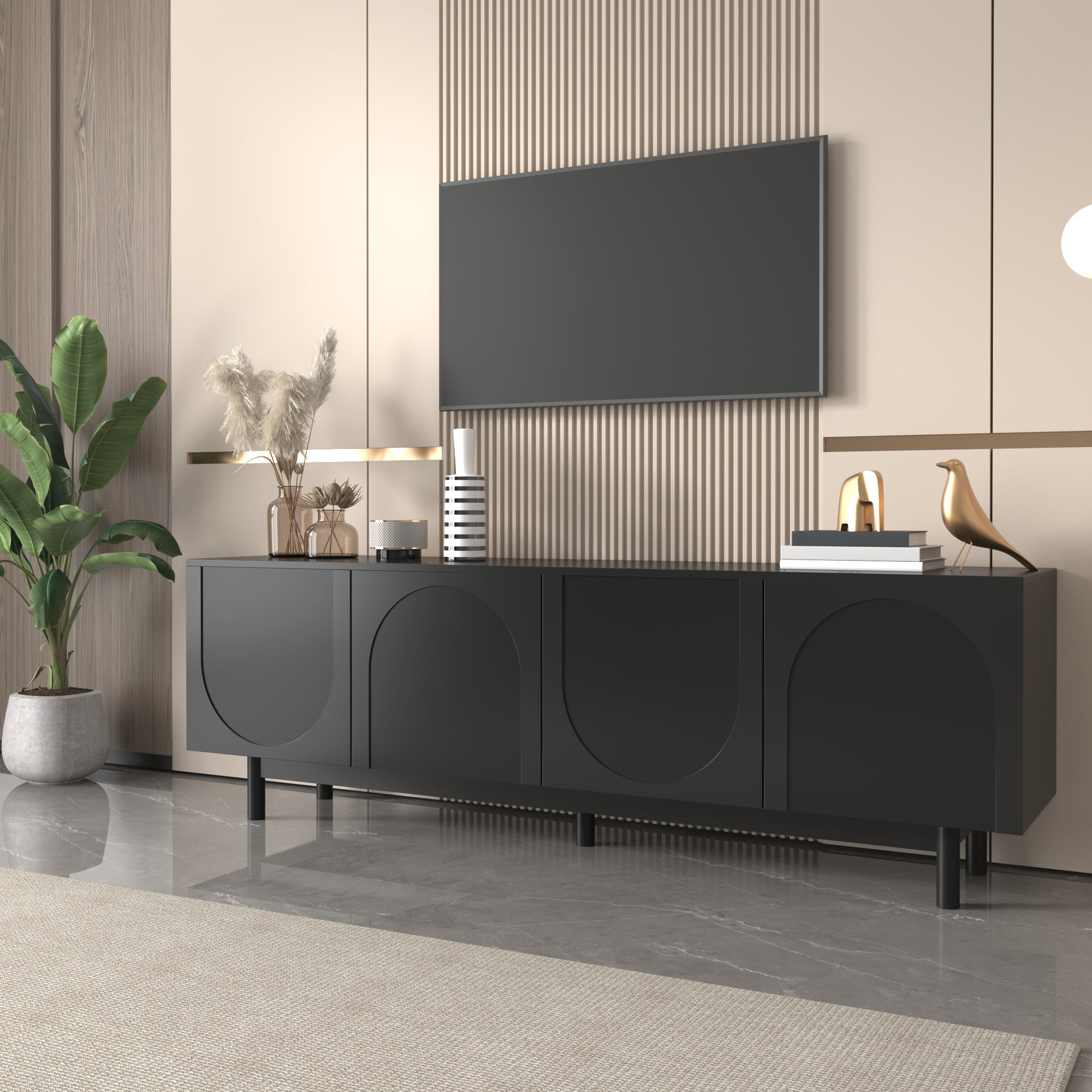 Logidon Modern Black TV Cabinet 175 cm Adjustable Panels