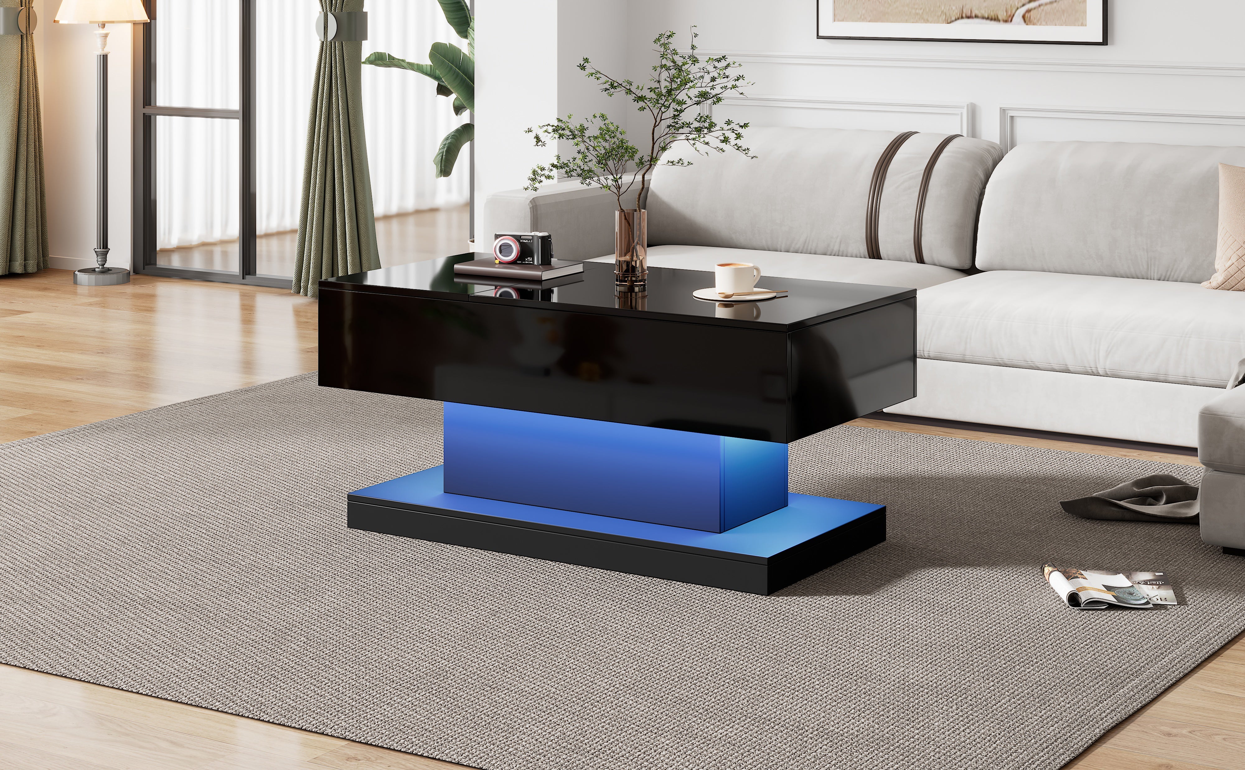 Logidon hoogglans liftsalontafel zwart 100x50x45 cm LED-verlichting