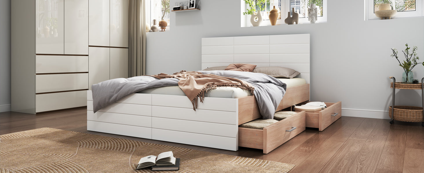 Logidon tweepersoonsbed 140x200 cm houten bedsysteem met 2 lades wit