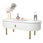 Logidon White Coffee Table With Two Drawers And Gold Handles