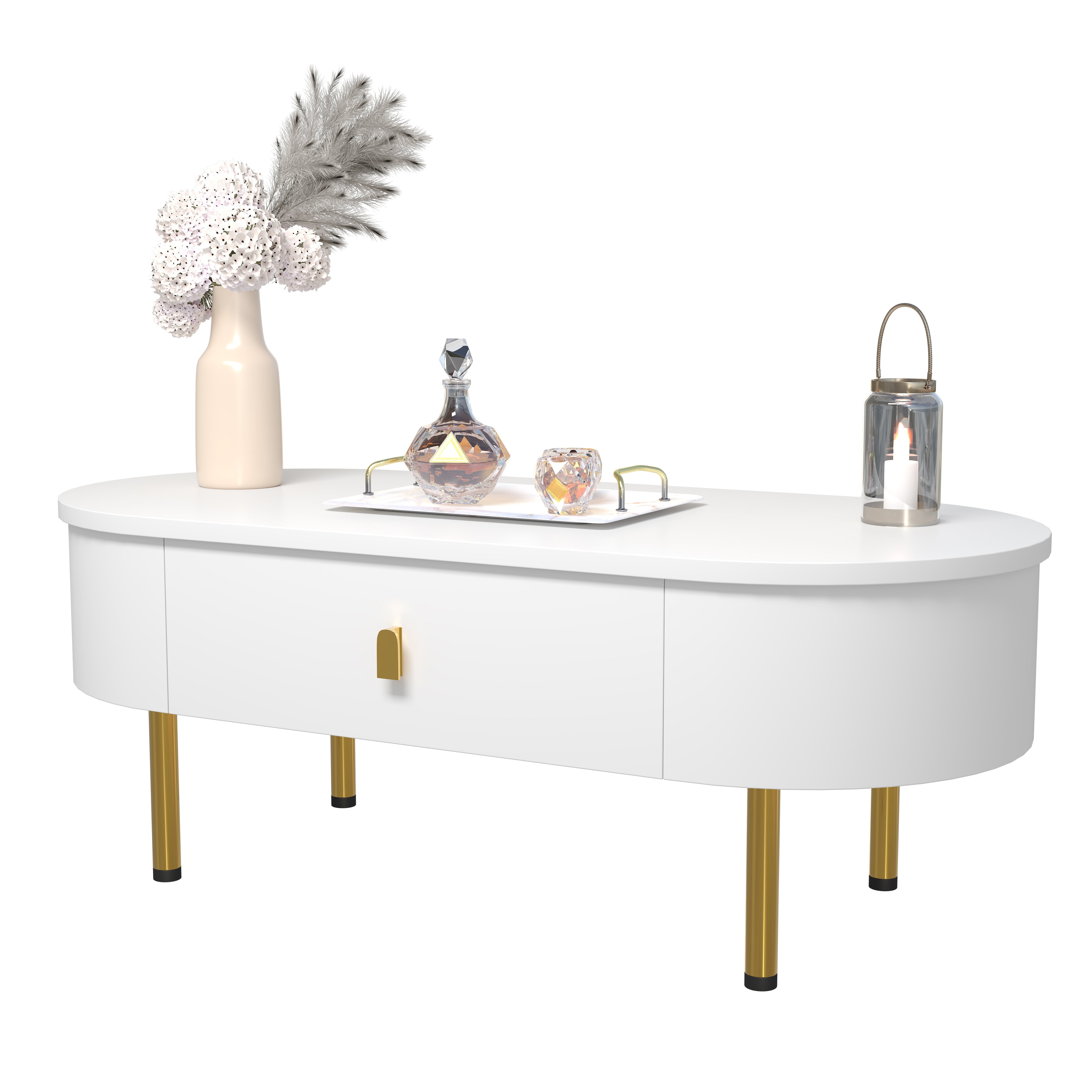 Logidon witte salontafel met twee lades en gouden handgrepen