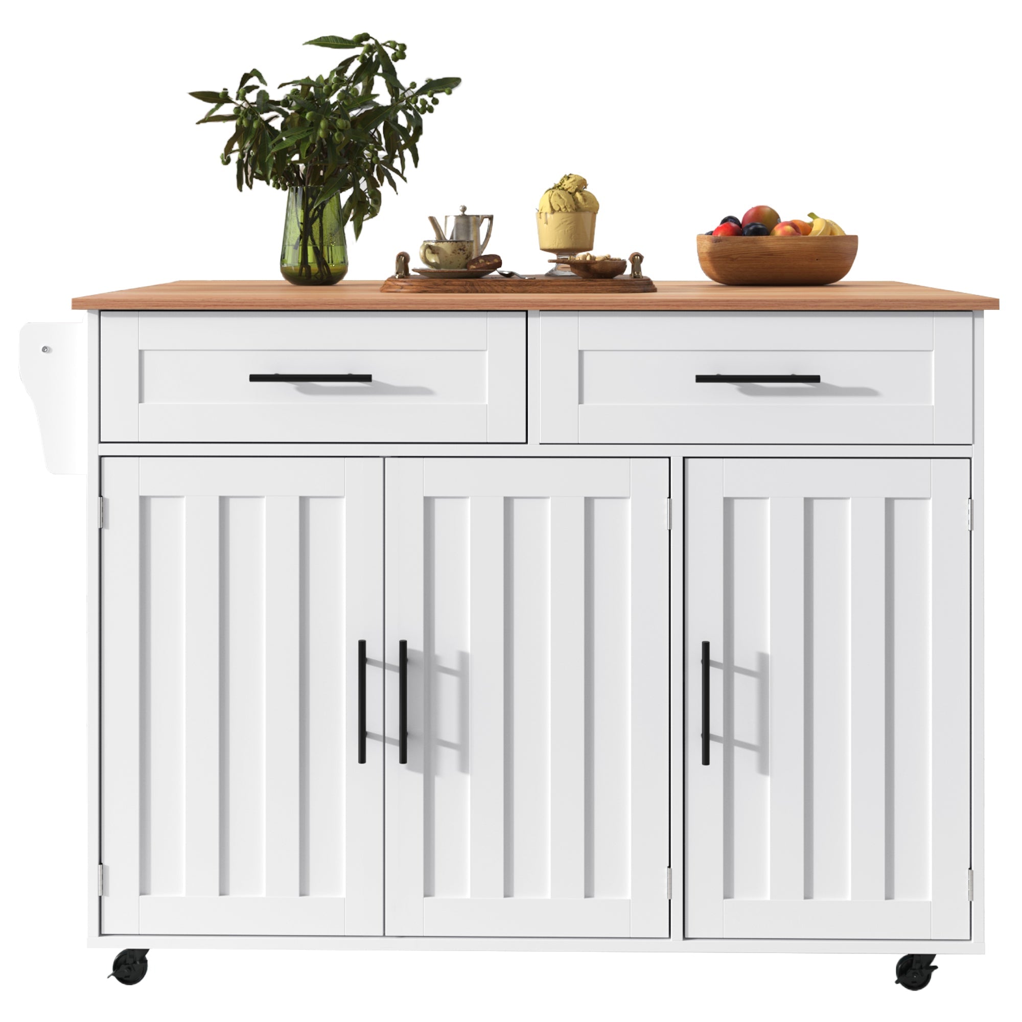 Logidon keukeneiland 129x46 cm met opklapbaar tafelblad, 5 wielen, wit