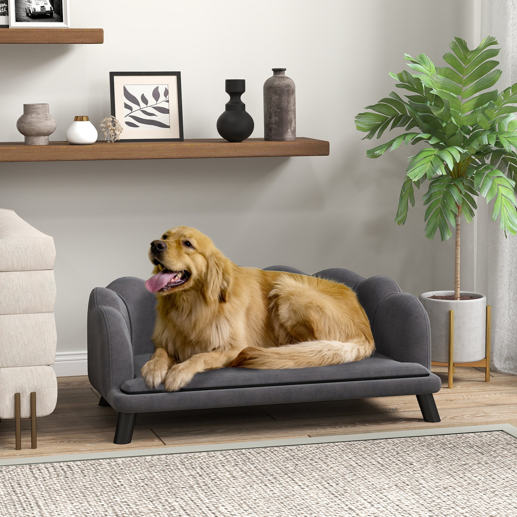Logidon luxe hondensofa met rugleuning donkergrijs 98,5x60,5x35,5 cm
