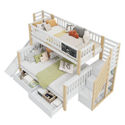 Logidon huisbed stapelbed wit 140x200 met trap en 90x200