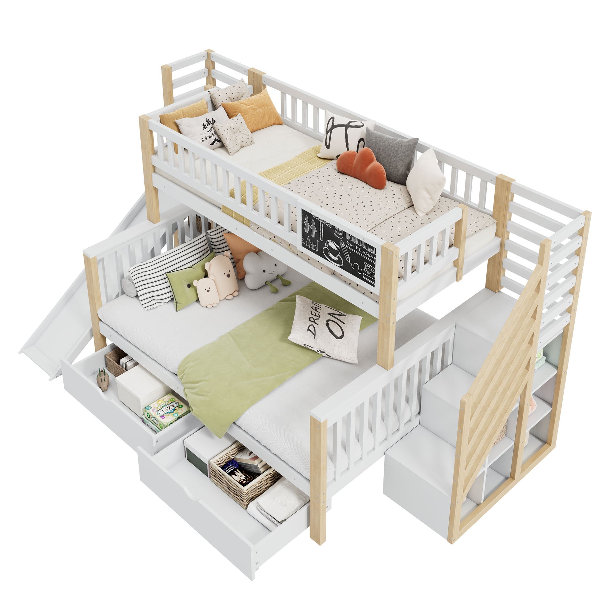 Logidon huisbed stapelbed wit 140x200 met trap en 90x200