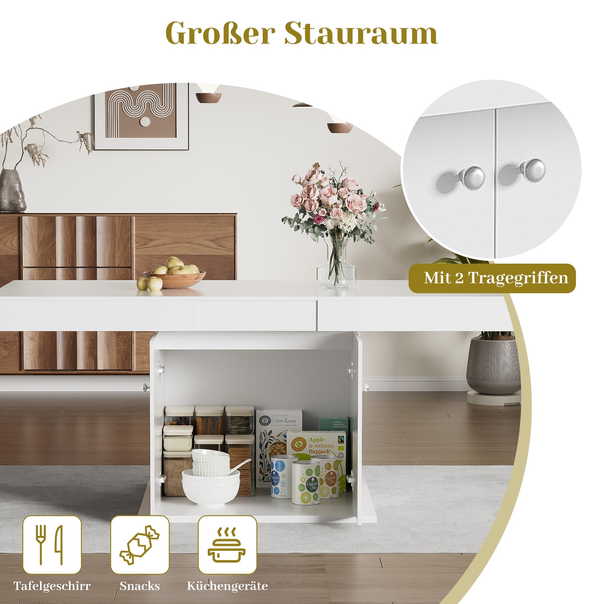 Logidon uitschuifbare eettafel L140/180 cm wit met opbergruimte