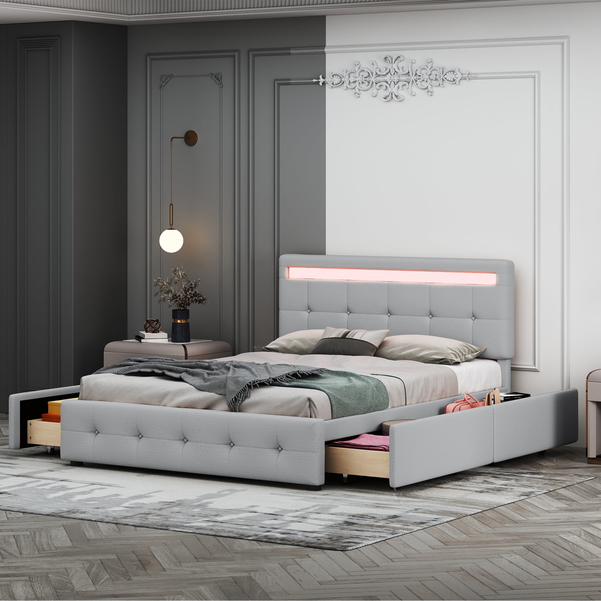 Logidon gestoffeerd bed 140x200 cm met LED hoofdbord en bedkast