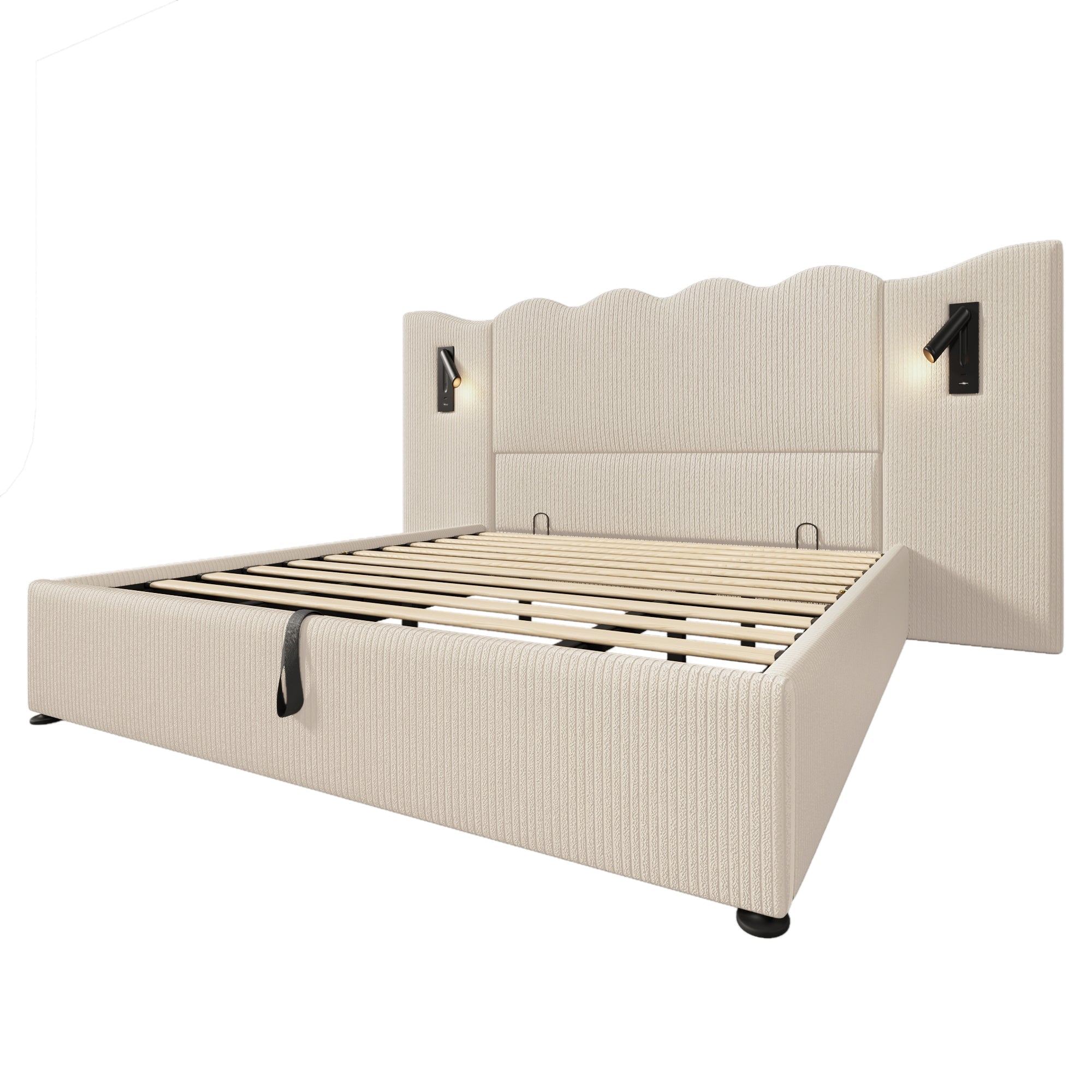 Logidon gestoffeerd bed tweepersoonsbed 180x200 beige-wit leeslamp USB-C opladen
