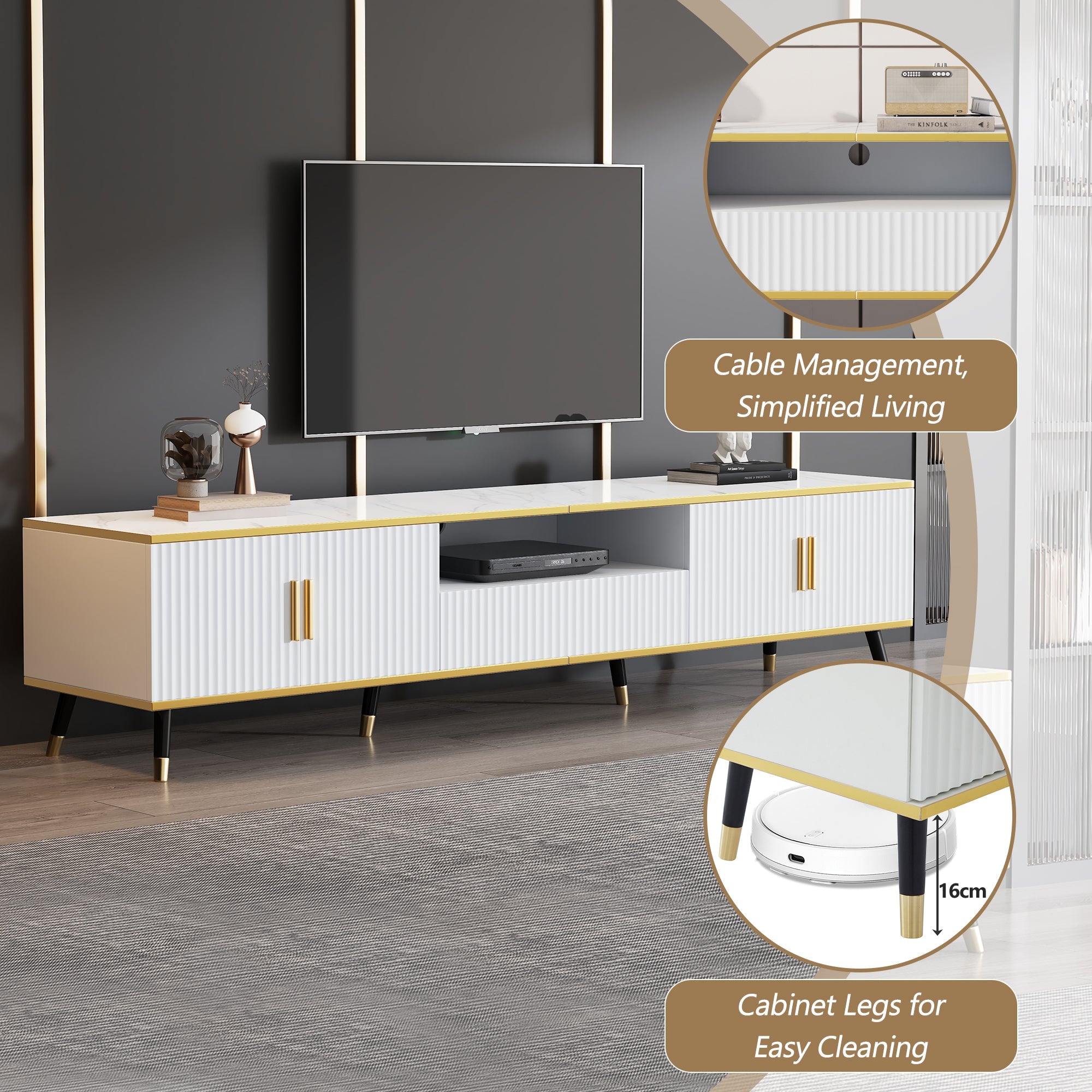 Logidon Modern TV-meubel Wit Marmerlook 200x40x46 cm