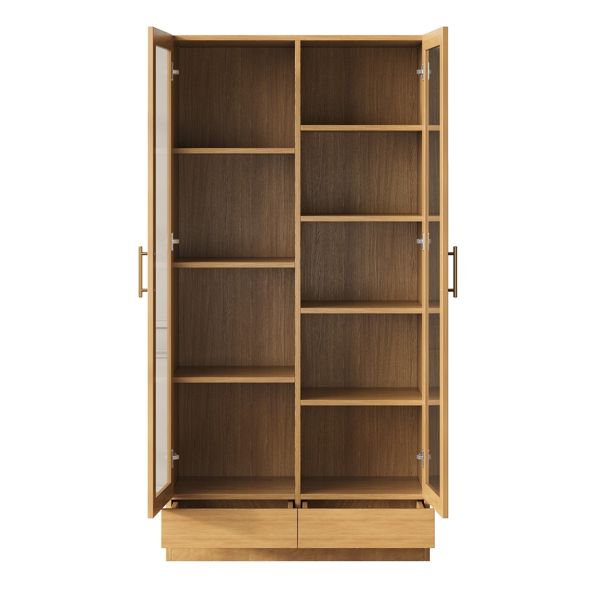 Logidon vitrinekast 80x40x160 cm naturel hout met push-to-open lades
