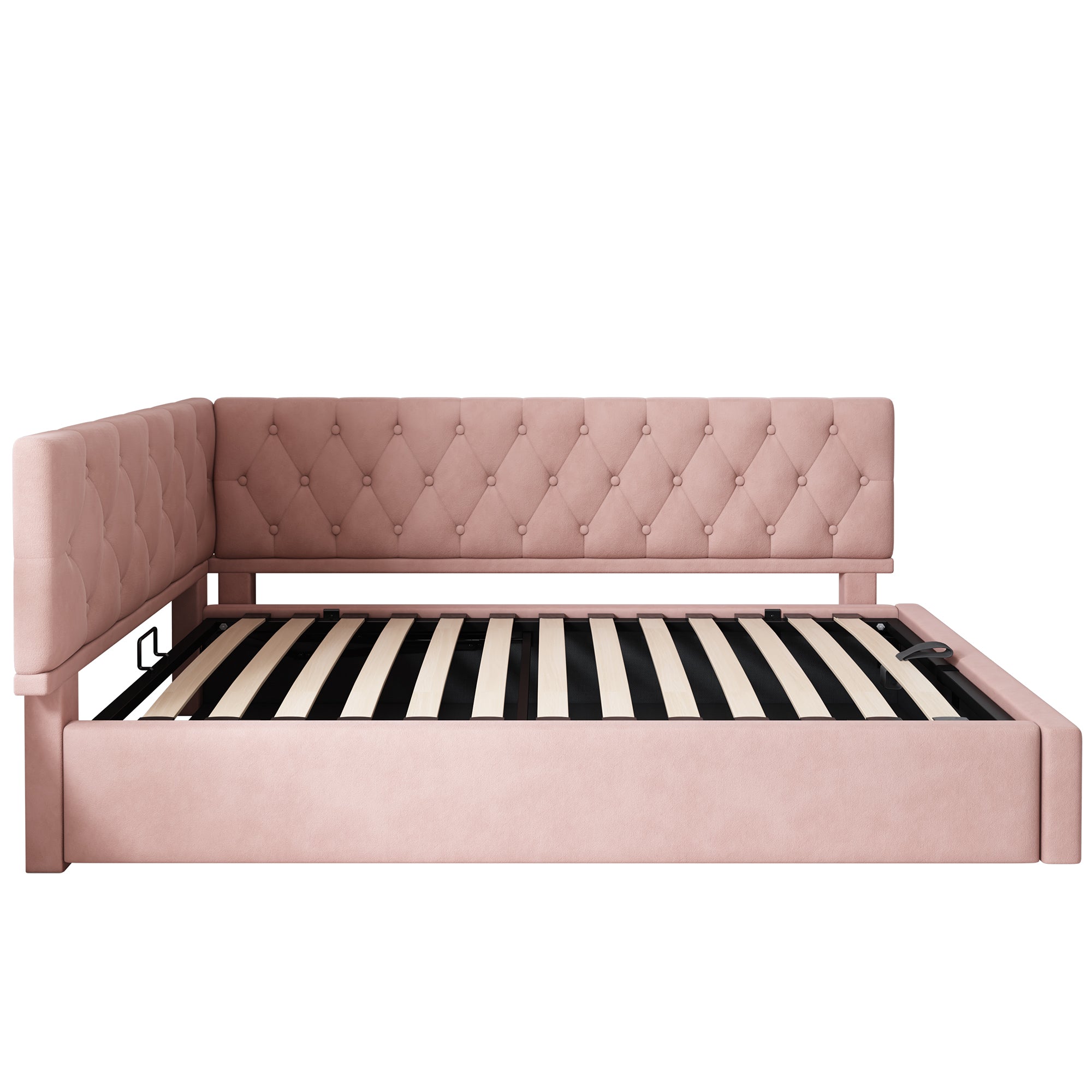 Logidon slaapbank 90x190 roze fluweel met hydraulische opbergruimte