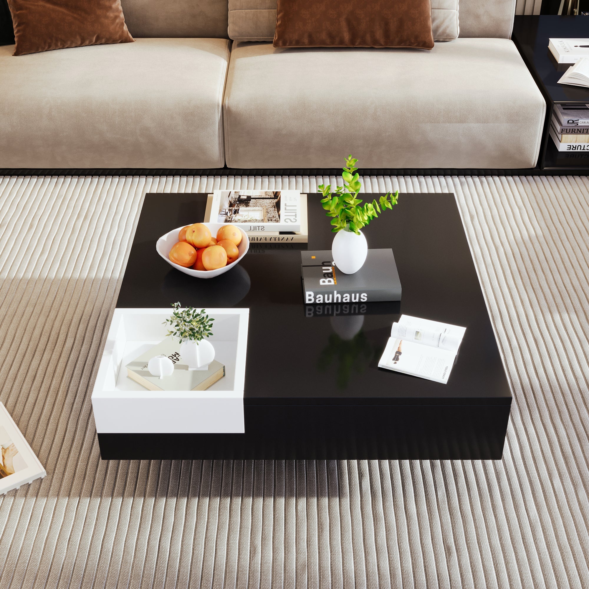 Logidon Hoogglans Salontafel Uitneembare Box Wit Zwart 72x72x30 cm