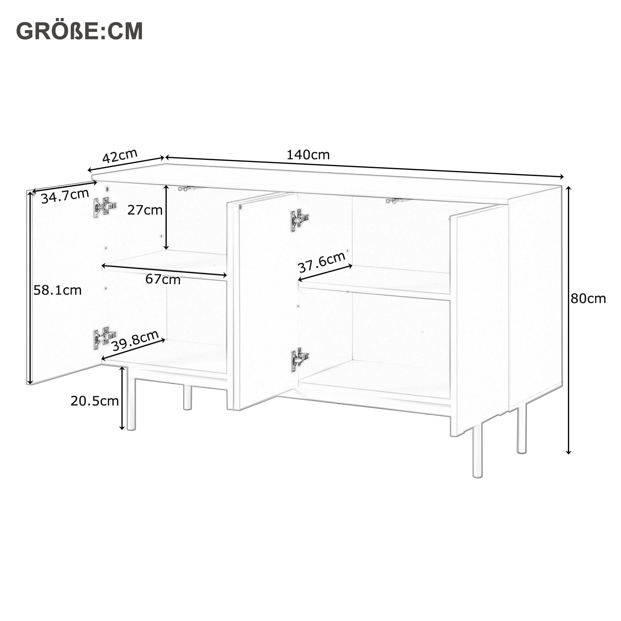 Logidon dressoir zuiver wit met 4 deuren in boogpatroon 140x42x80 cm