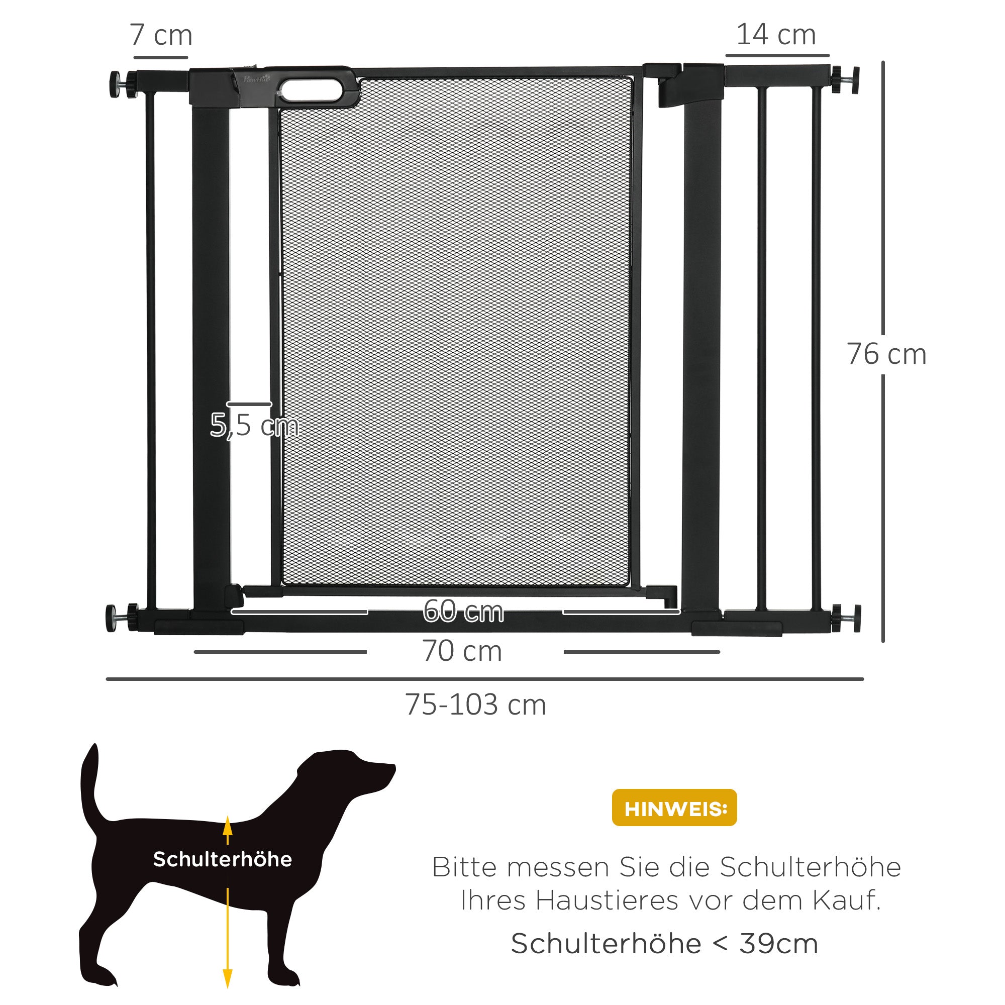 Logidon PawHut Deurveiligheidshek Zonder boren 75-103 cm Zwart Staal
