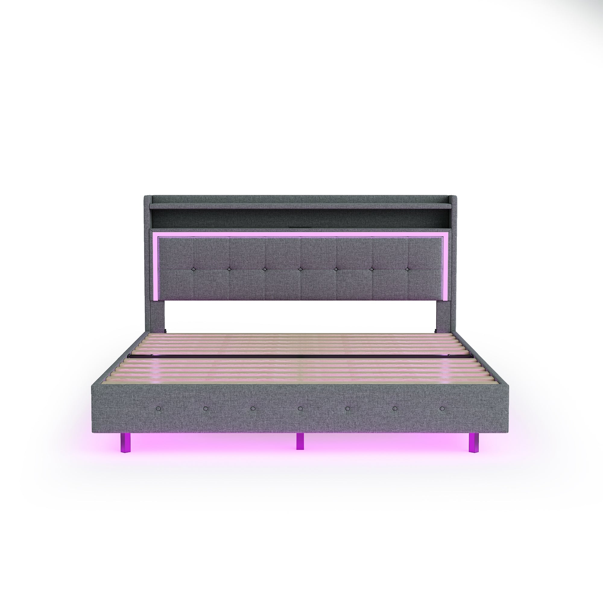 Logidon gestoffeerd bed 160x200 met USB-oplaadfunctie en LED lichtgrijs