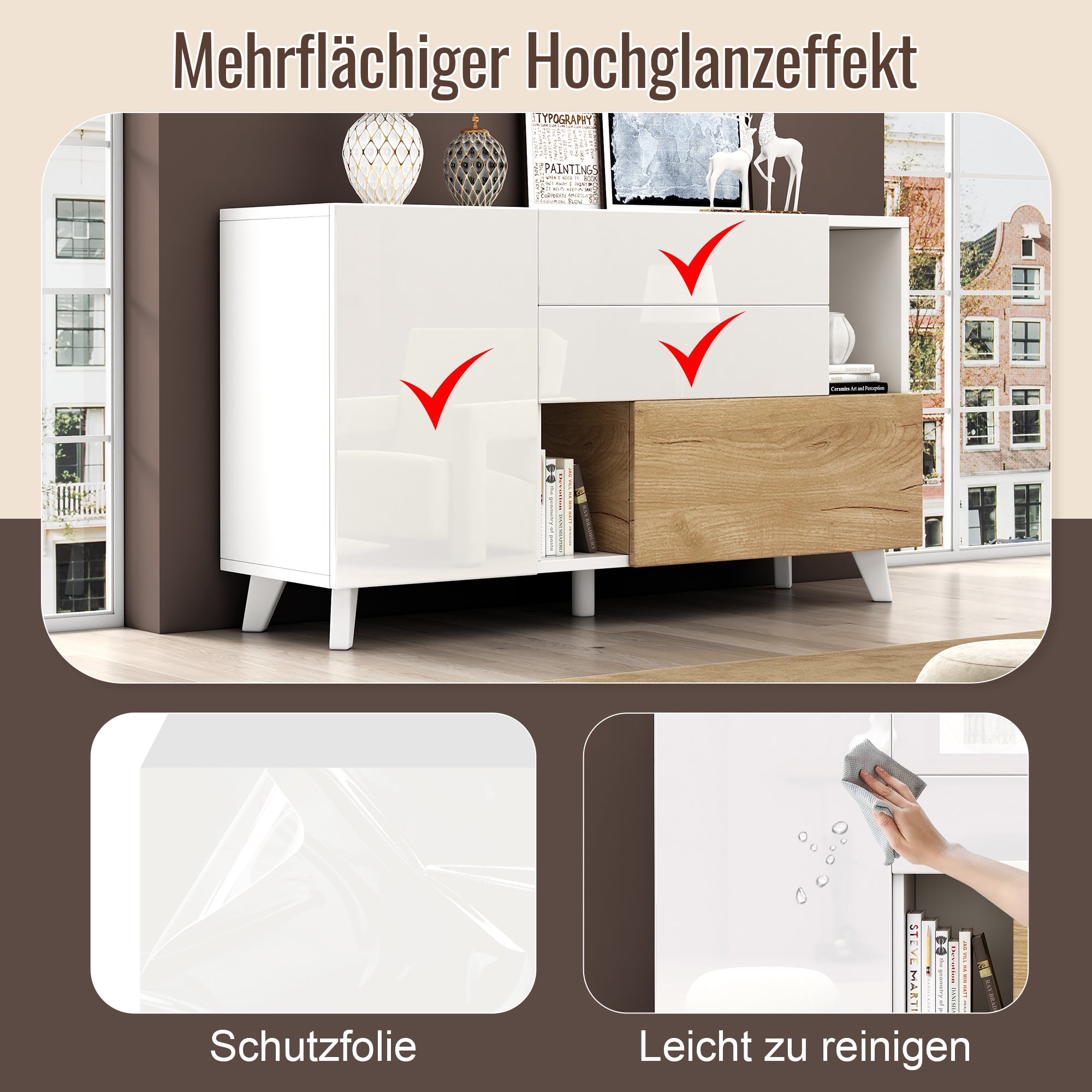 Logidon dressoir hoogglans wit 130x40x70 cm met opbergruimte