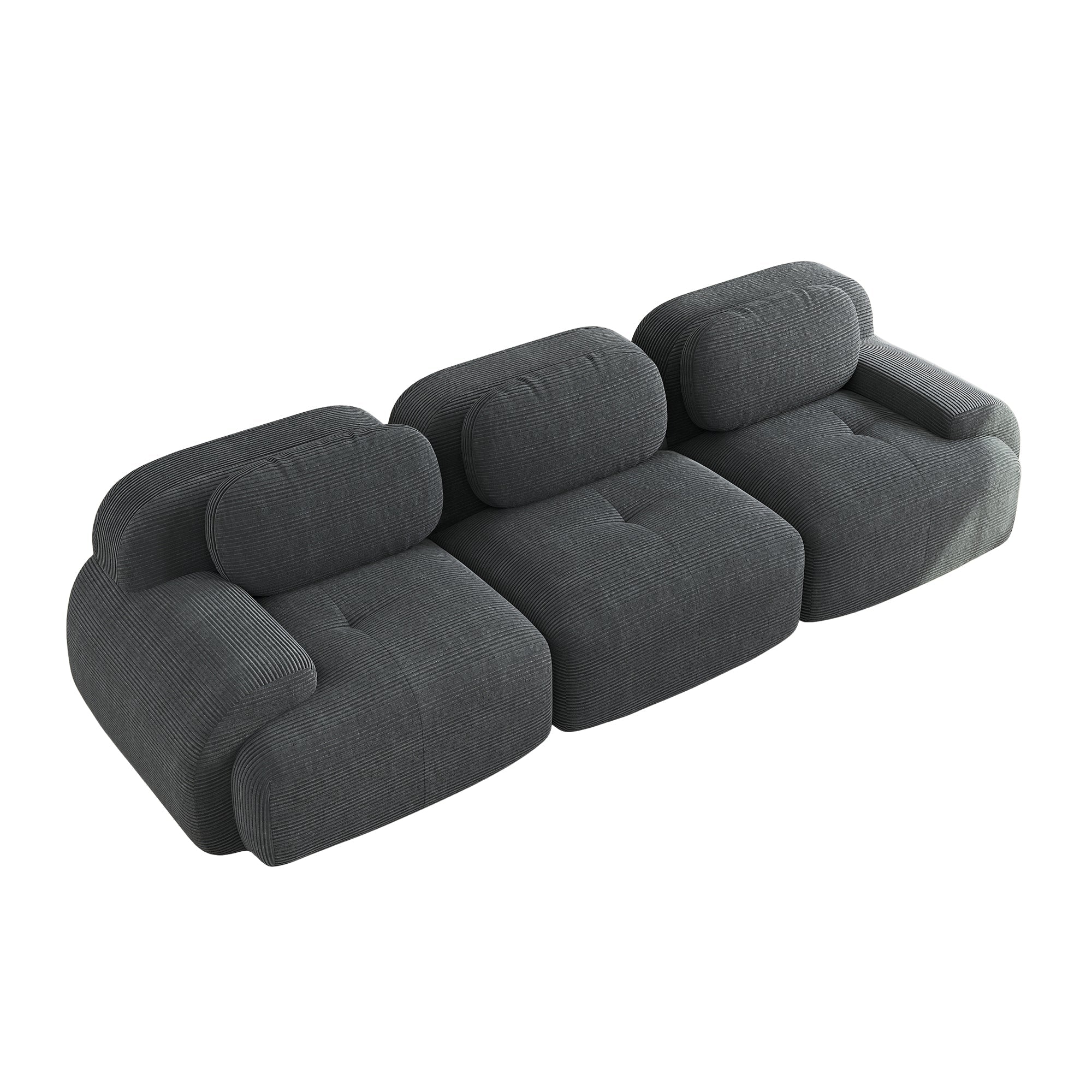 Logidon 3-zitsbank grijs fluweelfluweel - modulair, antislip