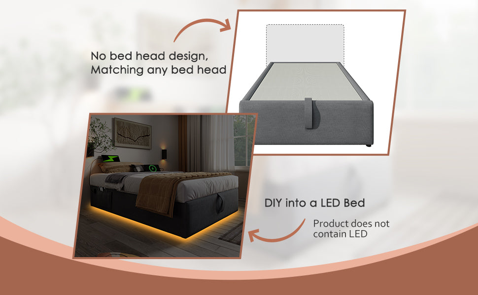 Logidon upholstered bed 160x200 gray with USB C and full-surface slatted frame