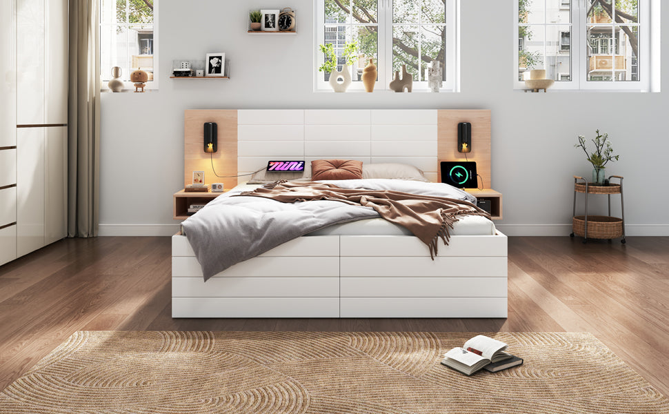 Logidon tweepersoonsbed 160x200 cm in wit eikenhout met 2 laden