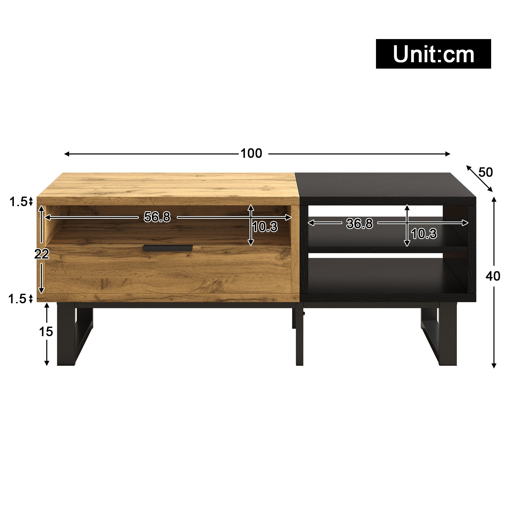 Logidon Salontafel Colour Block Zwart Hout met vakken en lades