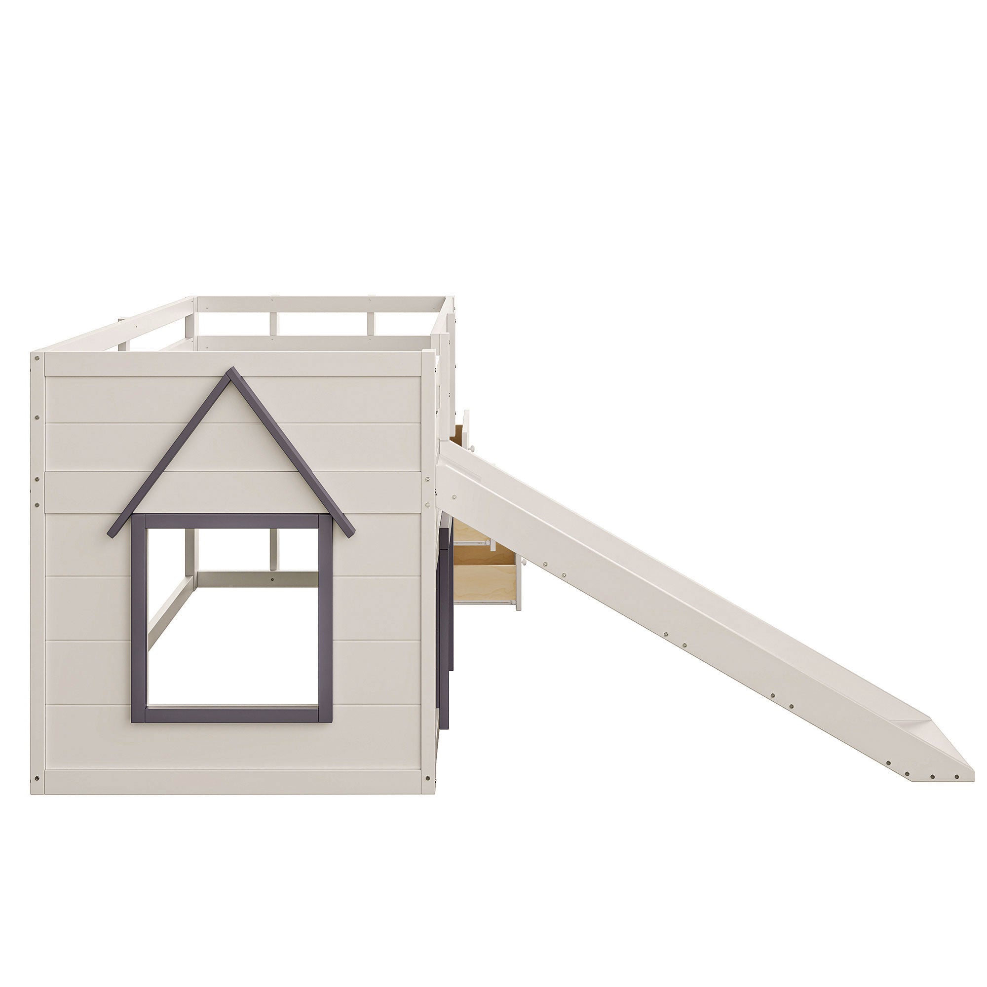 Logidon crème hoogslaper 90x200 met glijbaan, 3 lades, 2 deuren