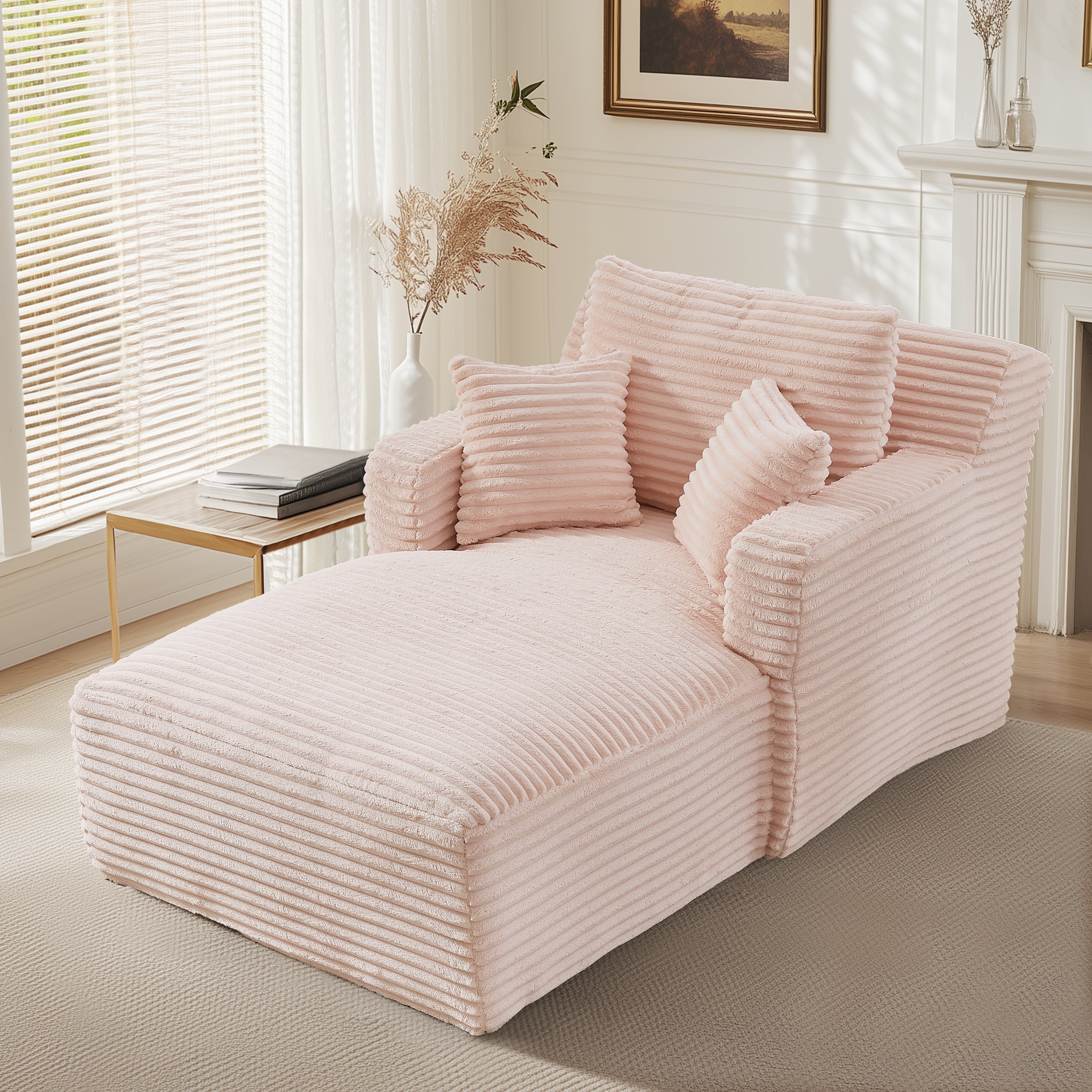 Logidon Chaise Longue Bench Roze Velvet Cord Sofa Bed No Assembly