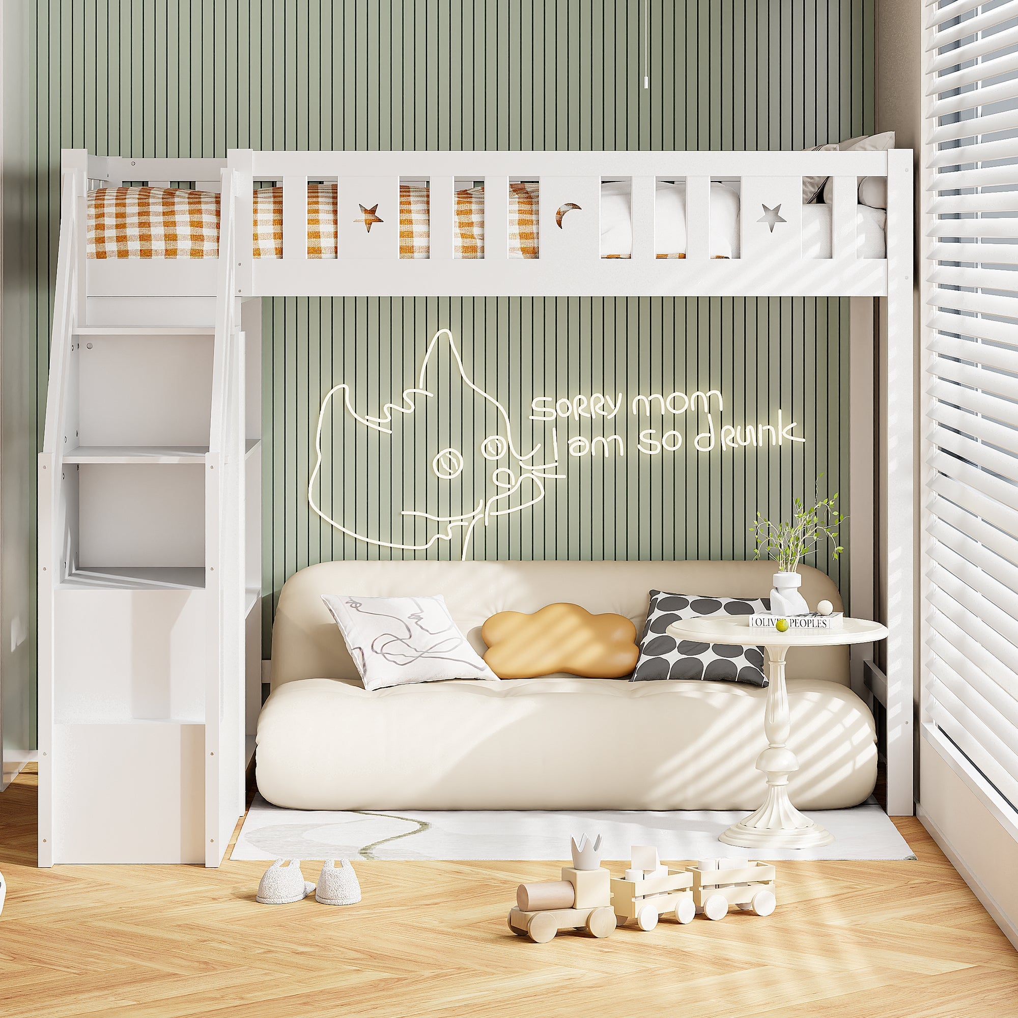 Logidon hoogslaper 90x200 cm wit met opbergladder en planken