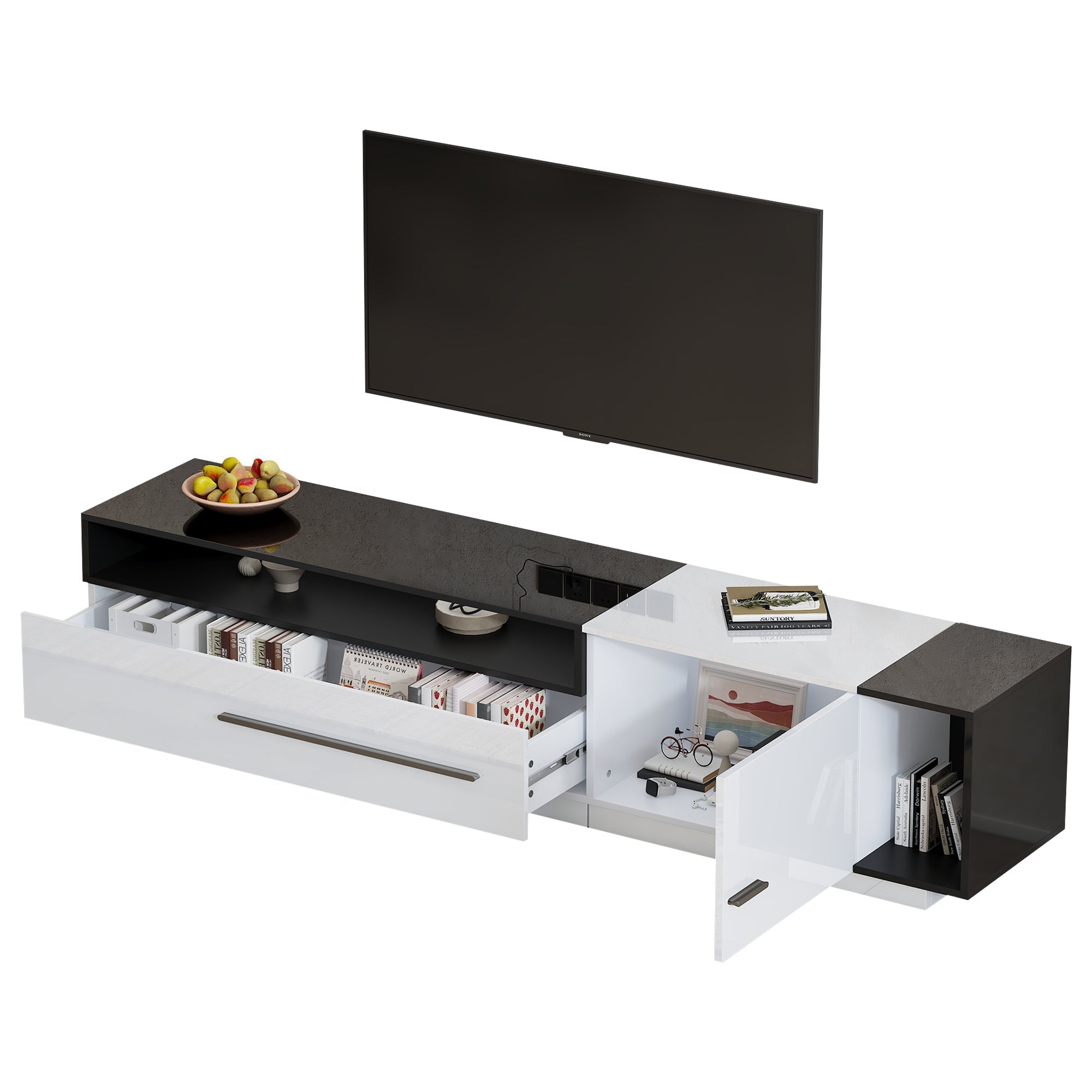 Logidon hoogglans TV-meubel 170 cm zwart wit met ladedeur