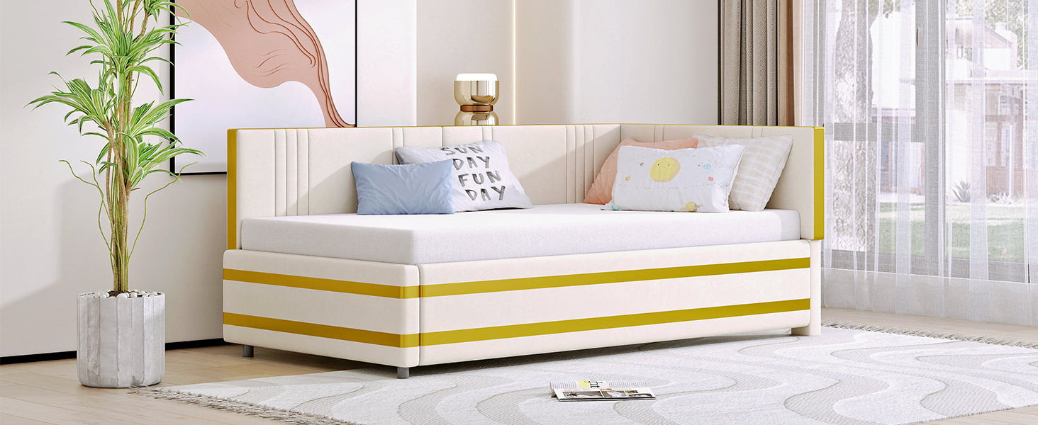 Logidon gestoffeerd bed 90x200 beige met lattenbodem multifunctioneel bed