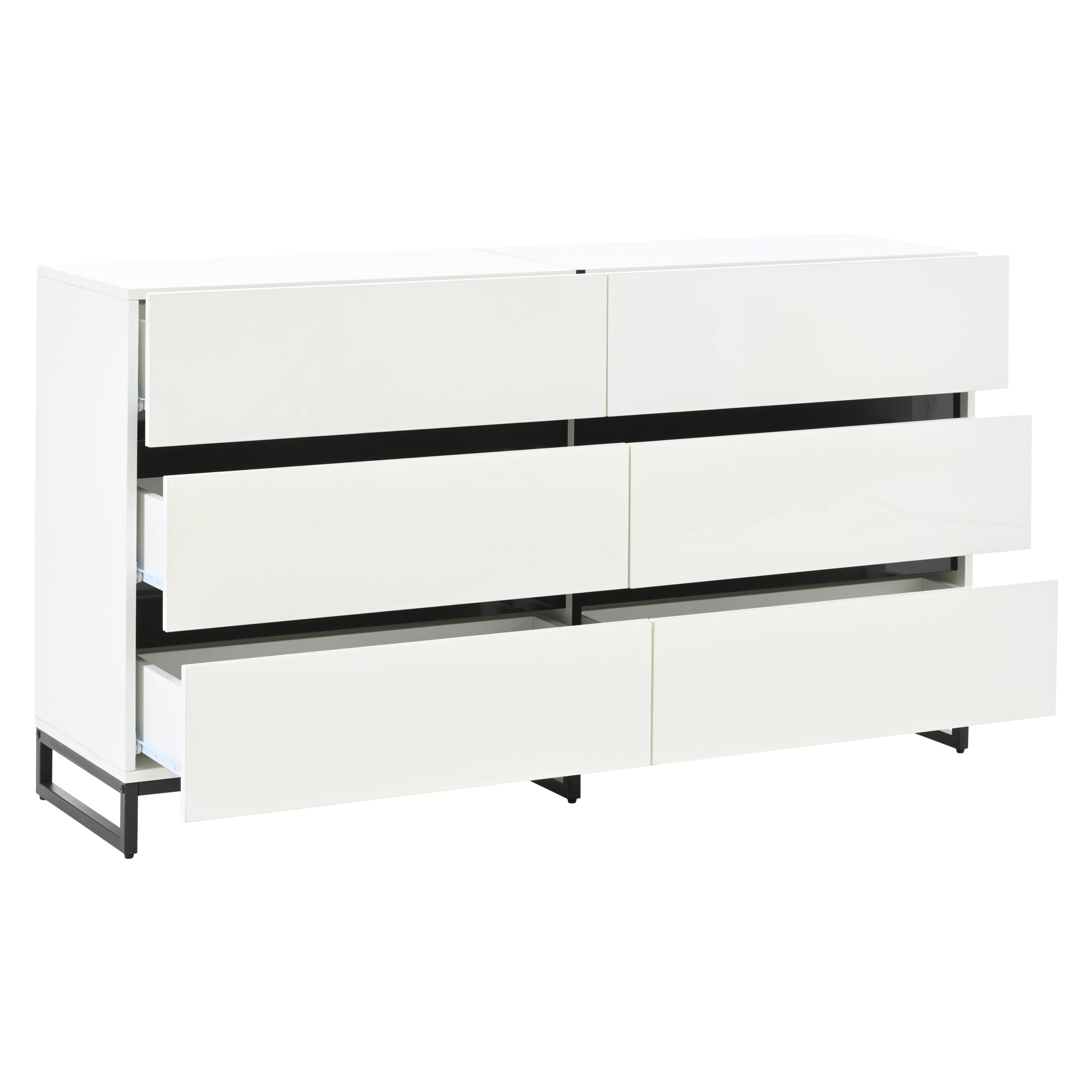 Logidon dressoir 140 cm hoogglans wit zwart met 6 lades