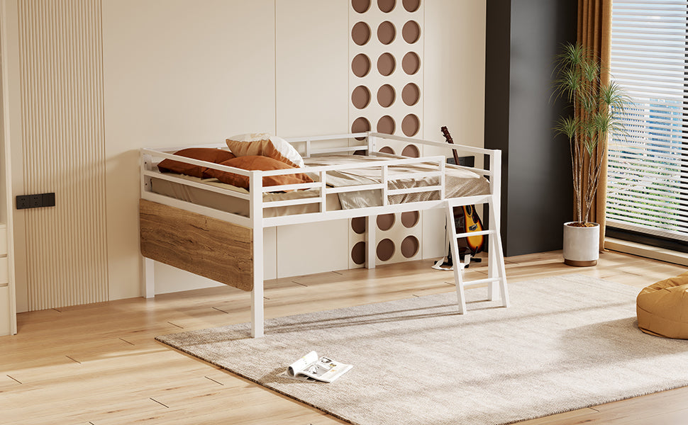 Logidon vlakbed metalen bed 140x200 witte reling LED-lichtstrip