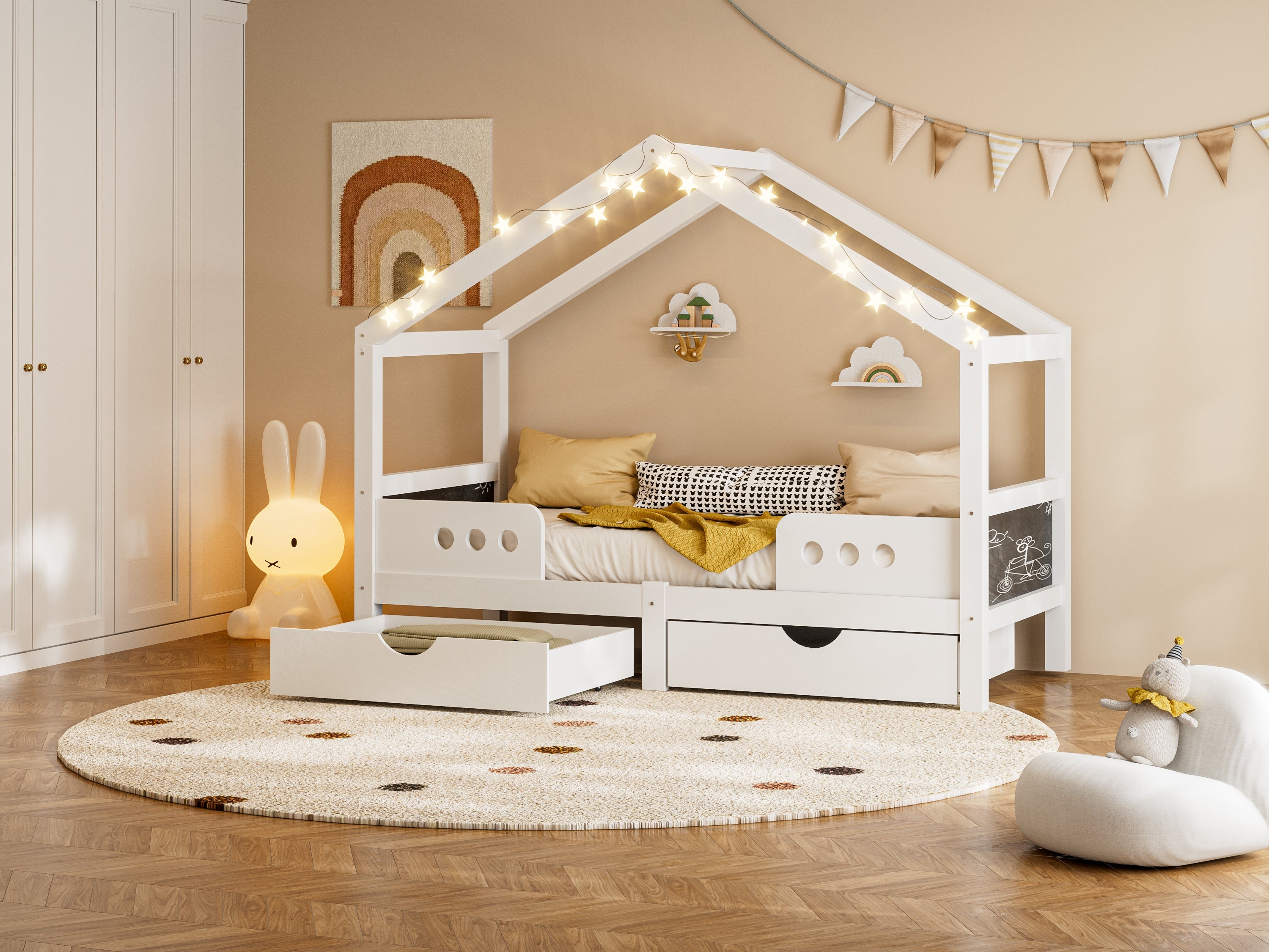 Logidon Kinderbed Met Dak Design Wit 90x200 cm Met Twee Lades