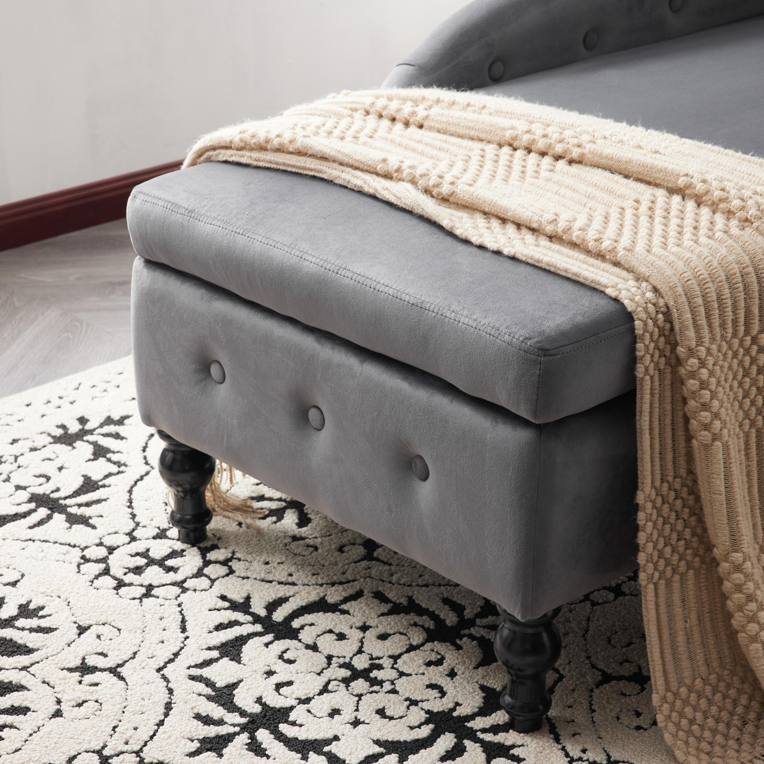 Logidon chaise longue bank grijs fluweel met opbergspijkerkop