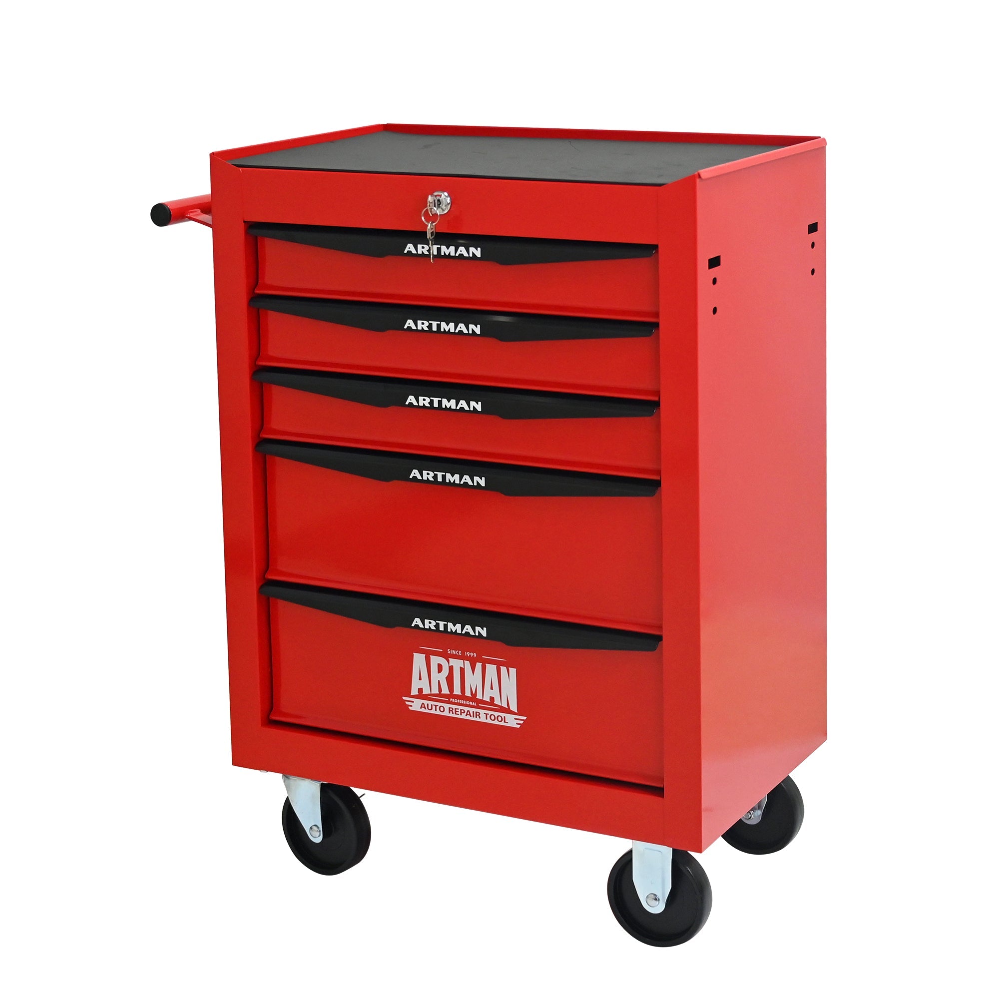Logidon stalen gereedschapskist met 5 lades rood zwart 52x33x66 cm