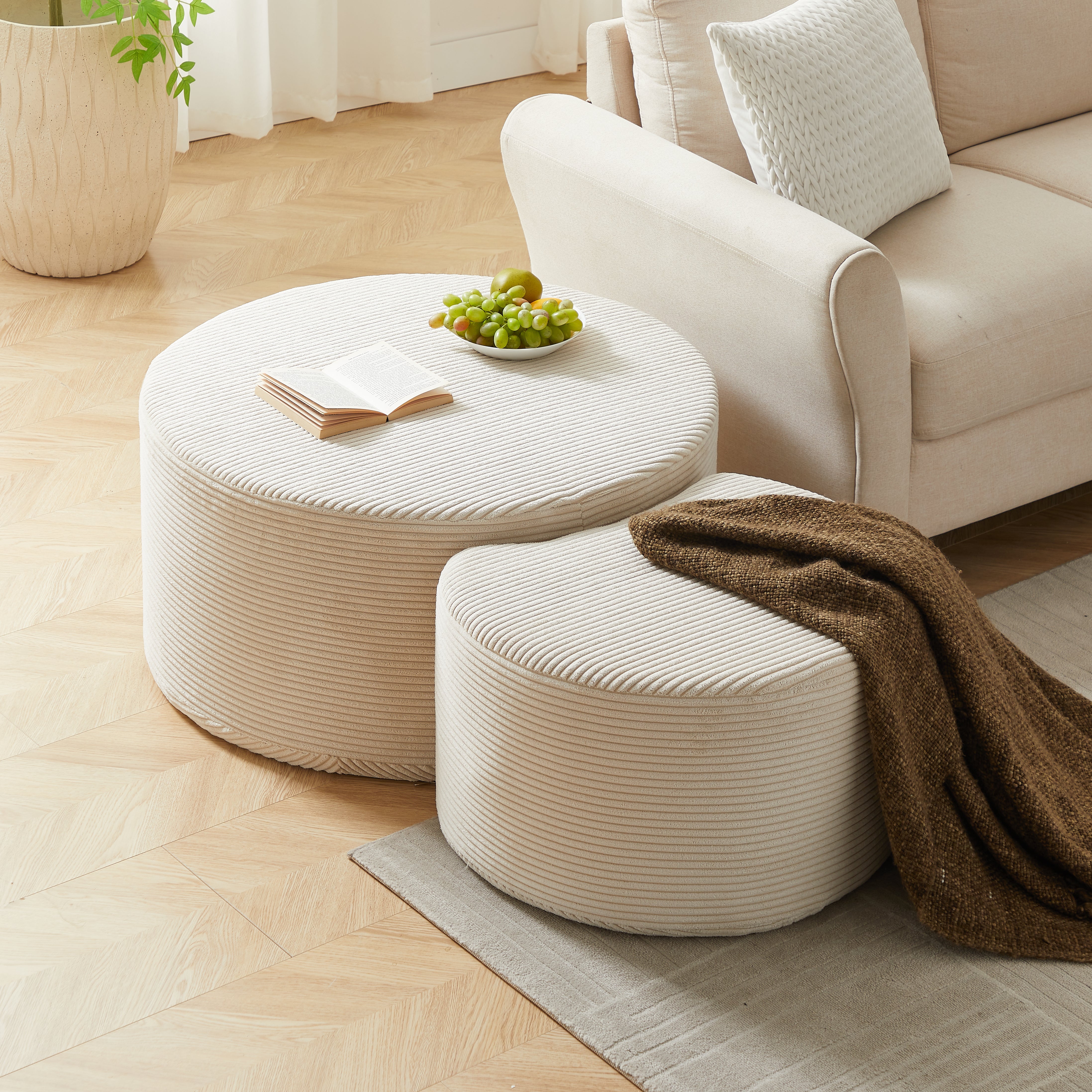 Logidon salontafelset van 2 rond gewatteerde beige stof