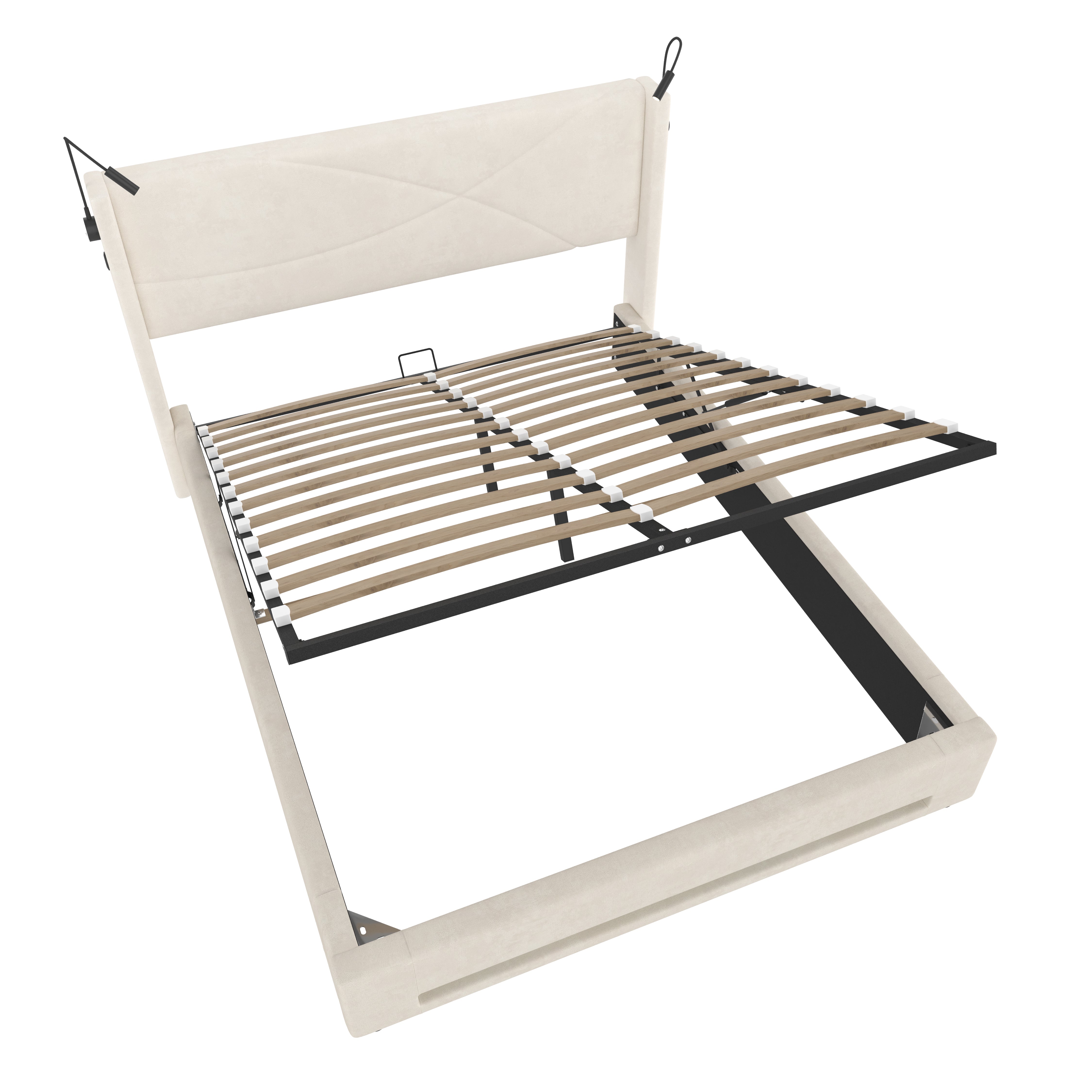 Logidon bedframe 160x200 cm beige fluweel met opbergruimte LED