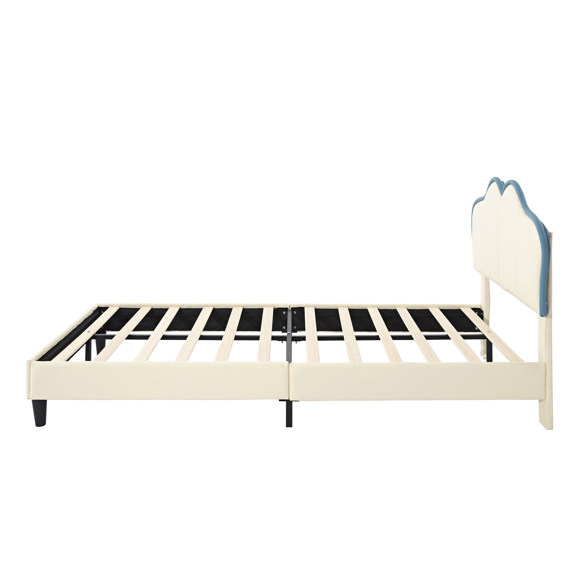 Logidon gestoffeerd bed 90x200 kinderbed wit blauw met zachte beschermranden