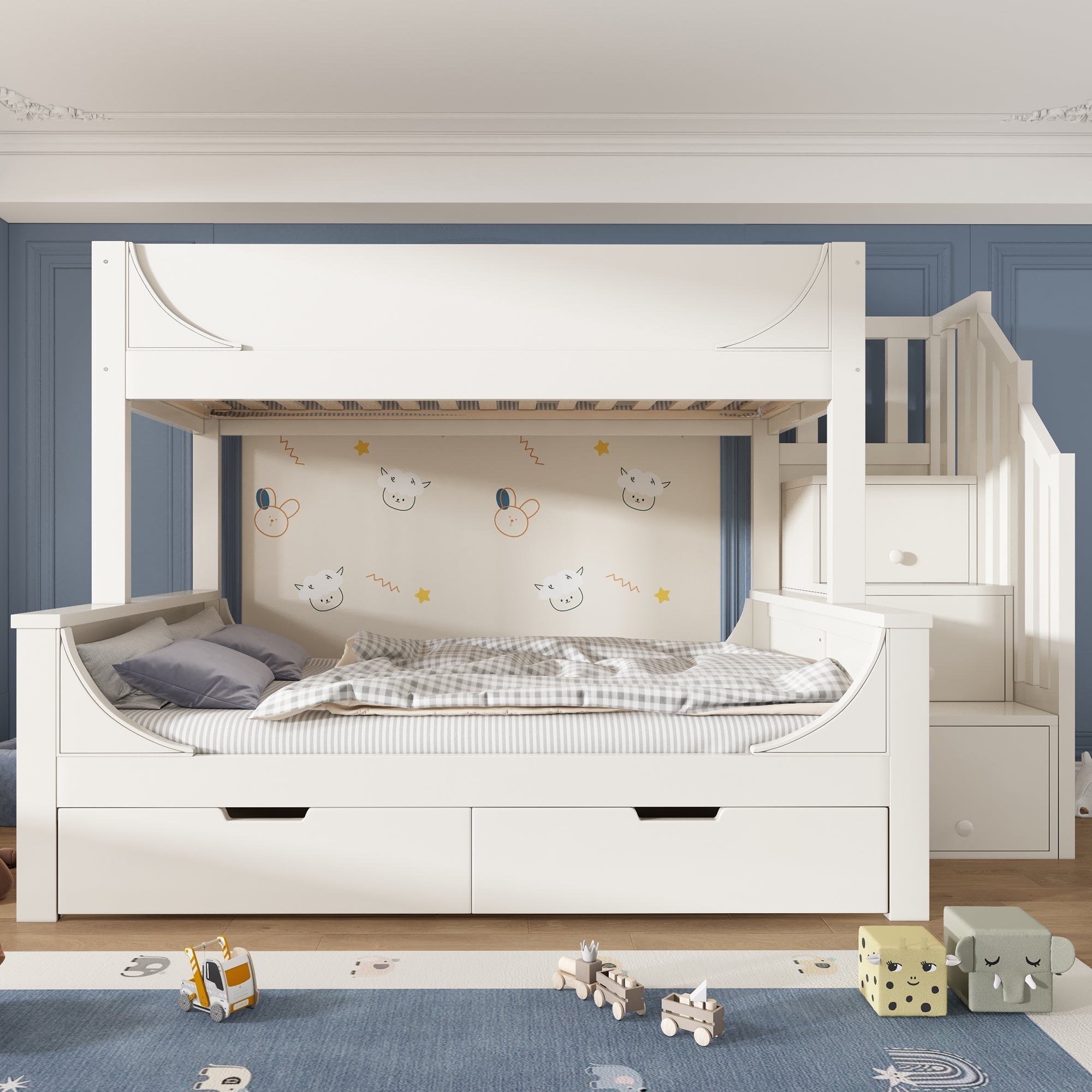 Logidon stapelbed kinderbed wit met ladderkast en lades