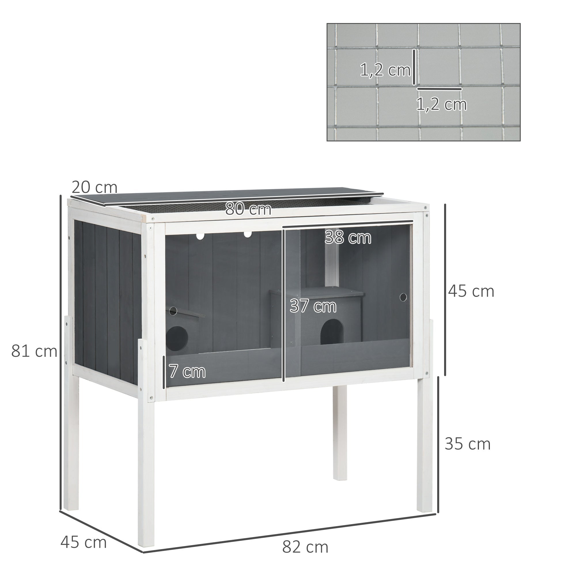 Logidon Houten Hamsterkooi 82x45x81 cm Grijs 2 Hutten
