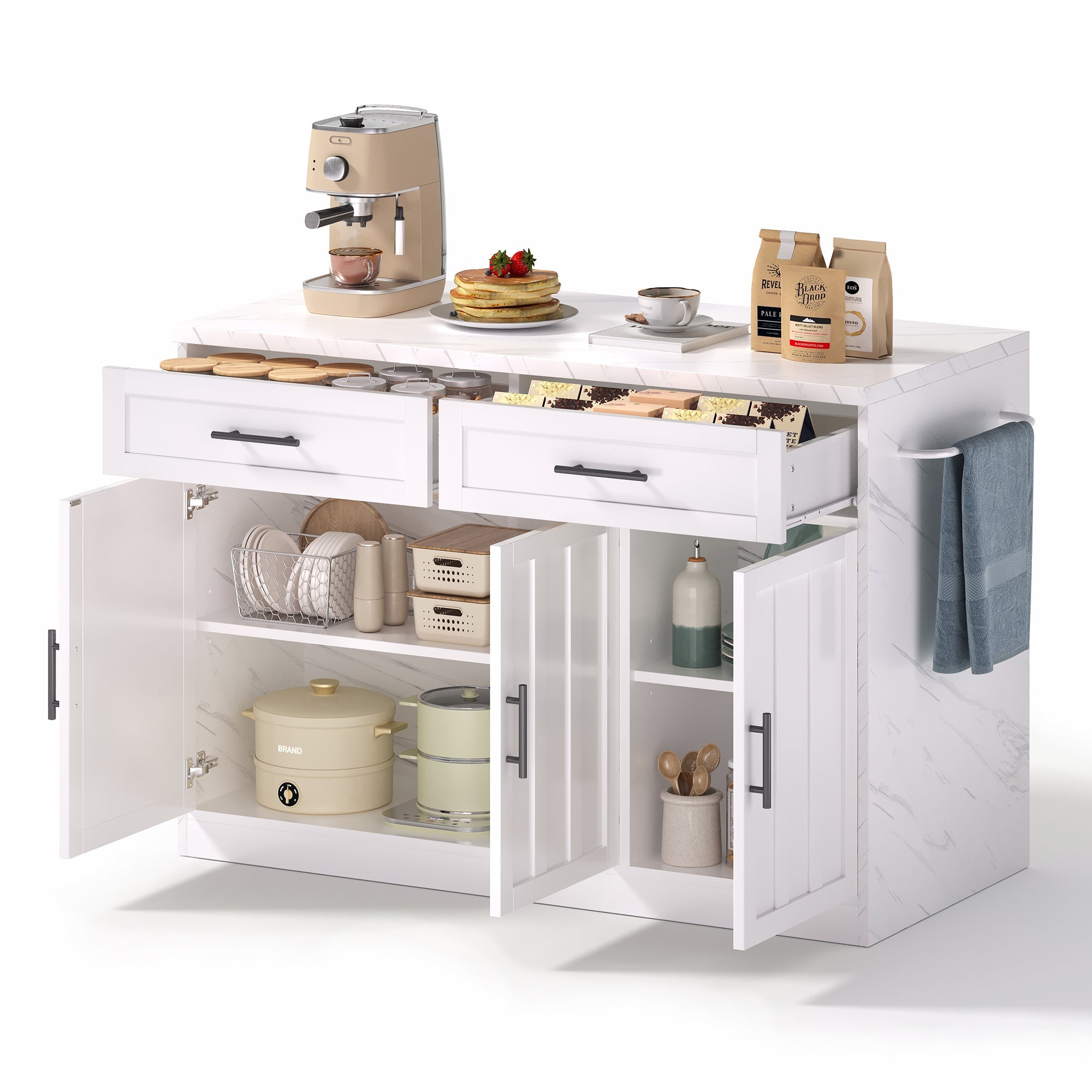 Logidon keukeneiland 120x60x91 cm met USB-aansluitingen wit