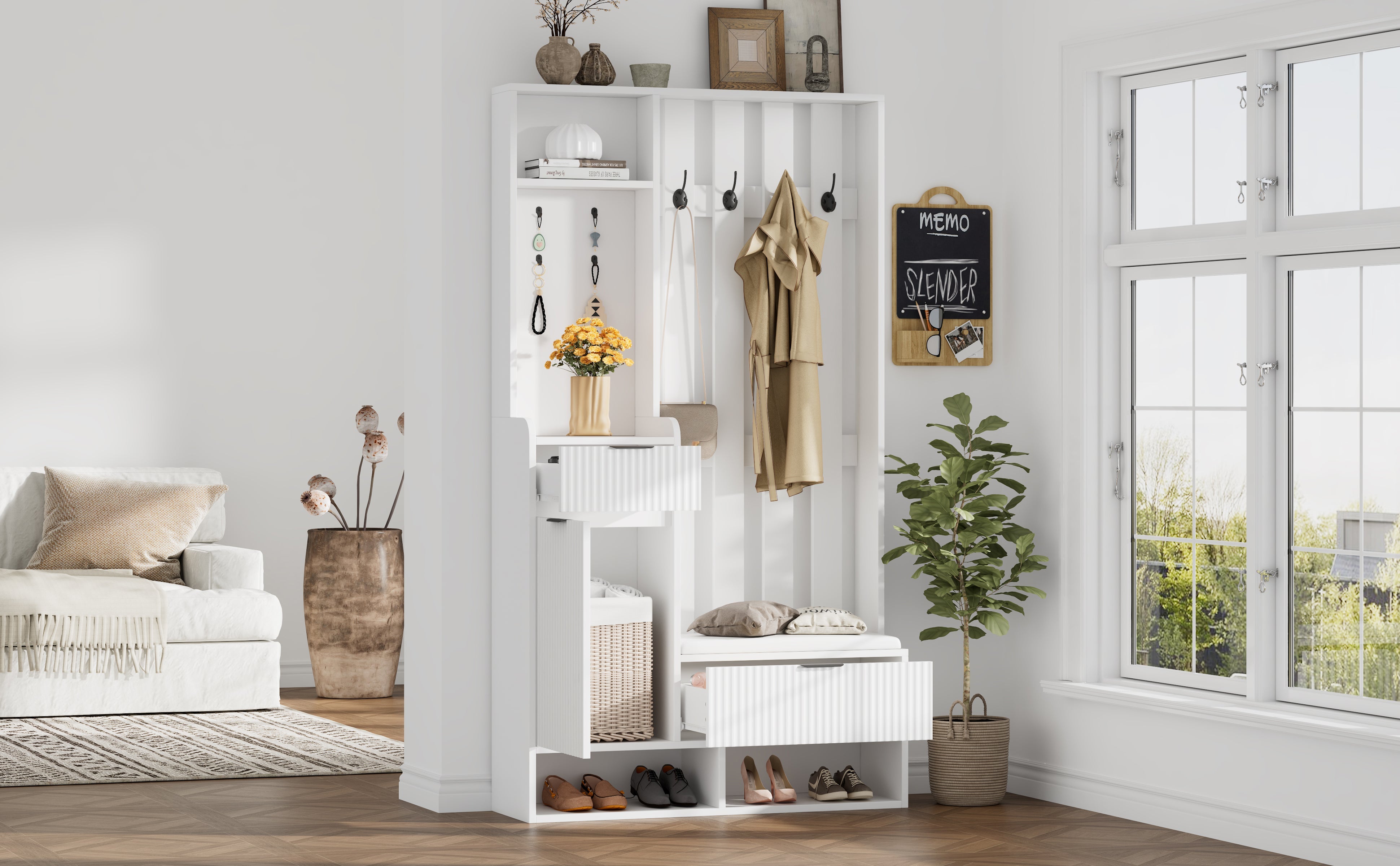 Logidon Kledingkast 6in1 Wit 100x30x180 cm Schoenenbankopberger