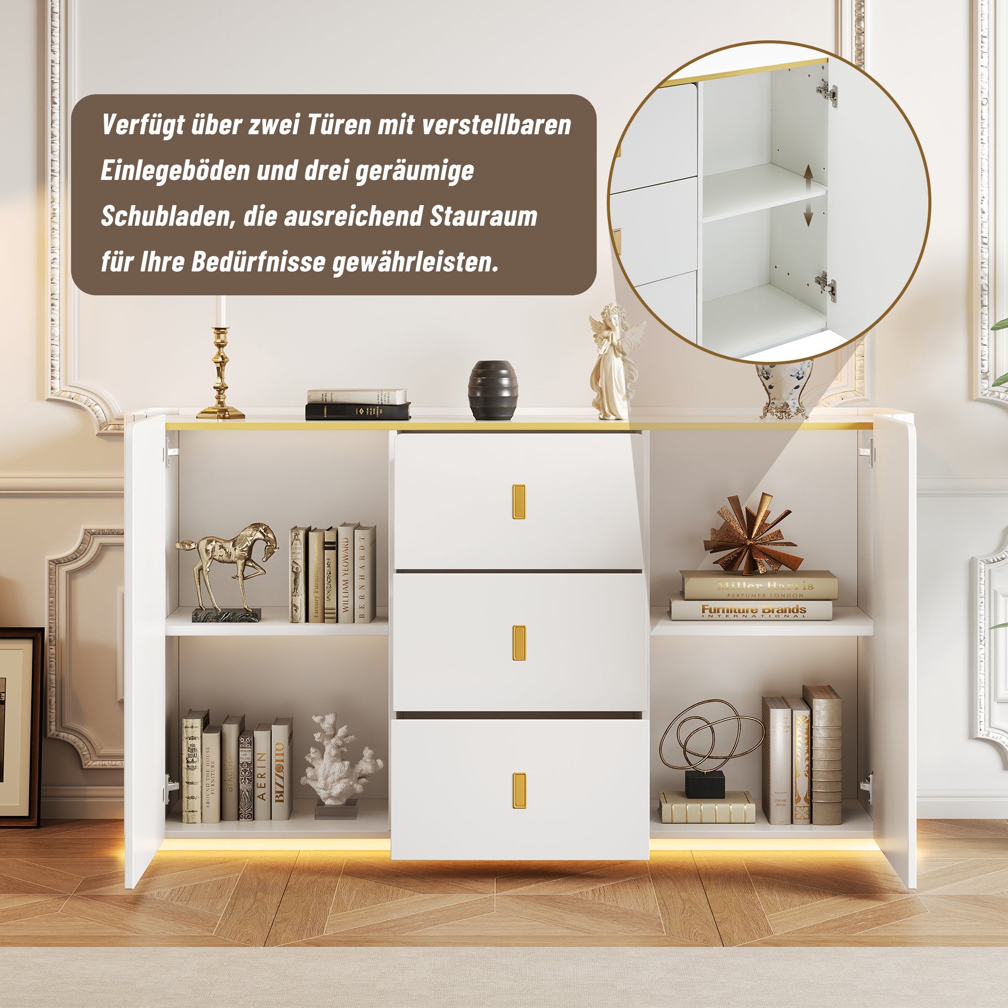 Logidon LED sideboard 150 cm white RGB lighting 2 doors