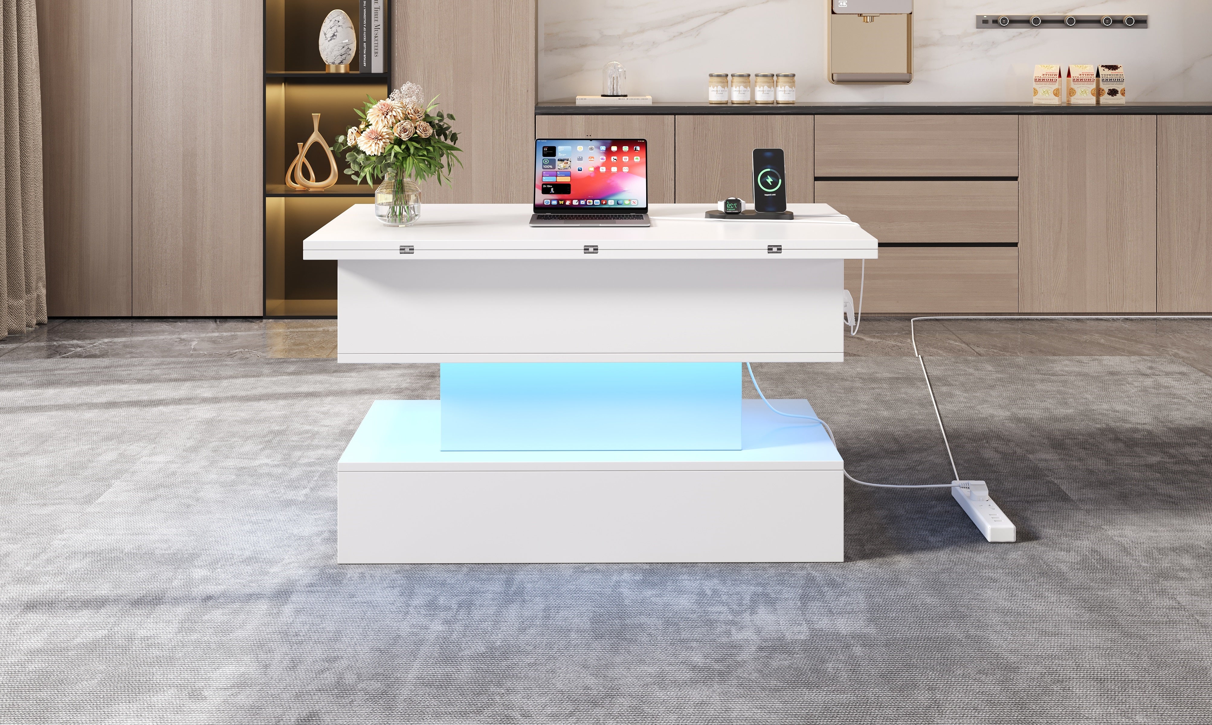 Logidon salontafel met USB-C oplaadaansluiting en LED-licht, in hoogte verstelbaar