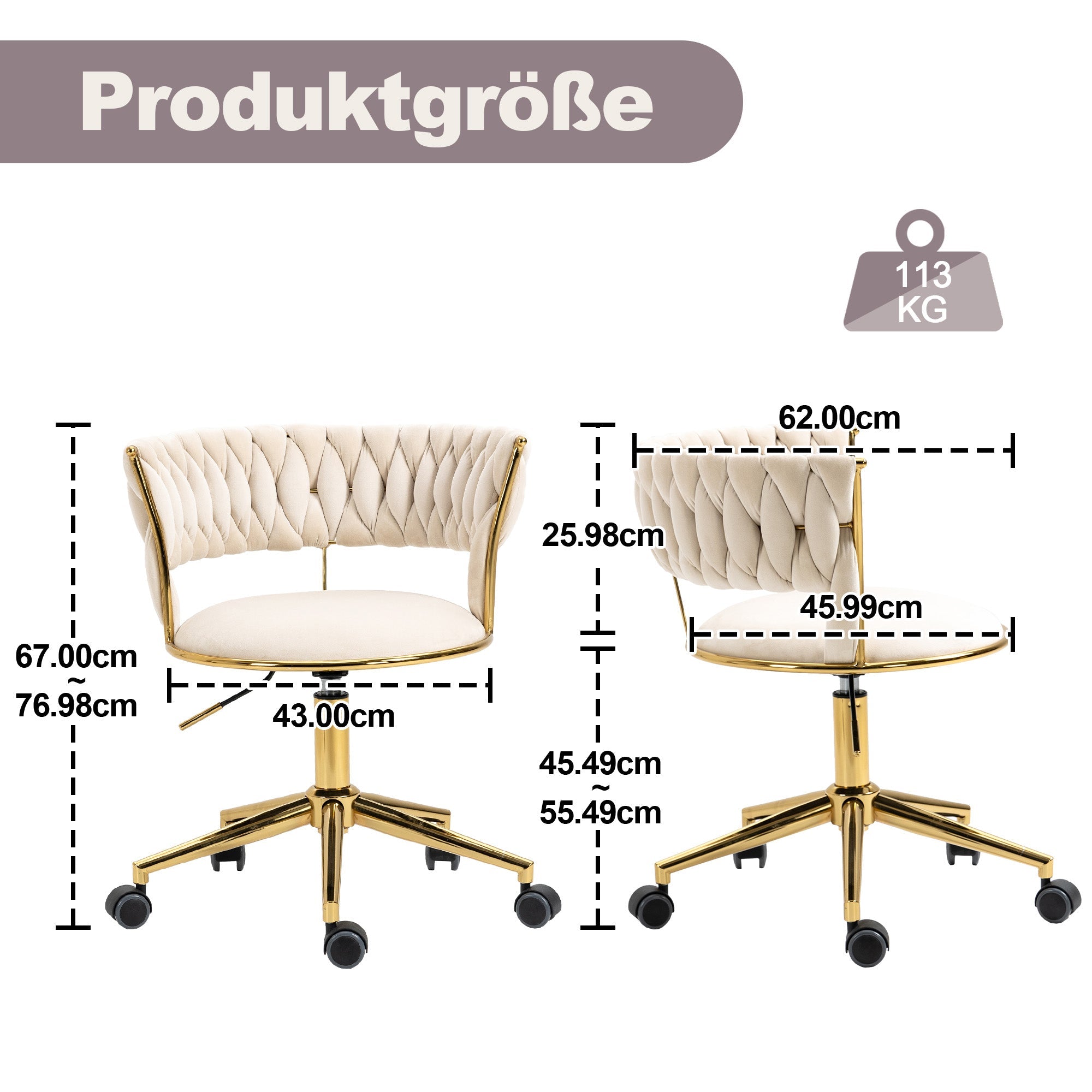 Logidon Velvet office chair ivory 360 degree rotatable height adjustment
