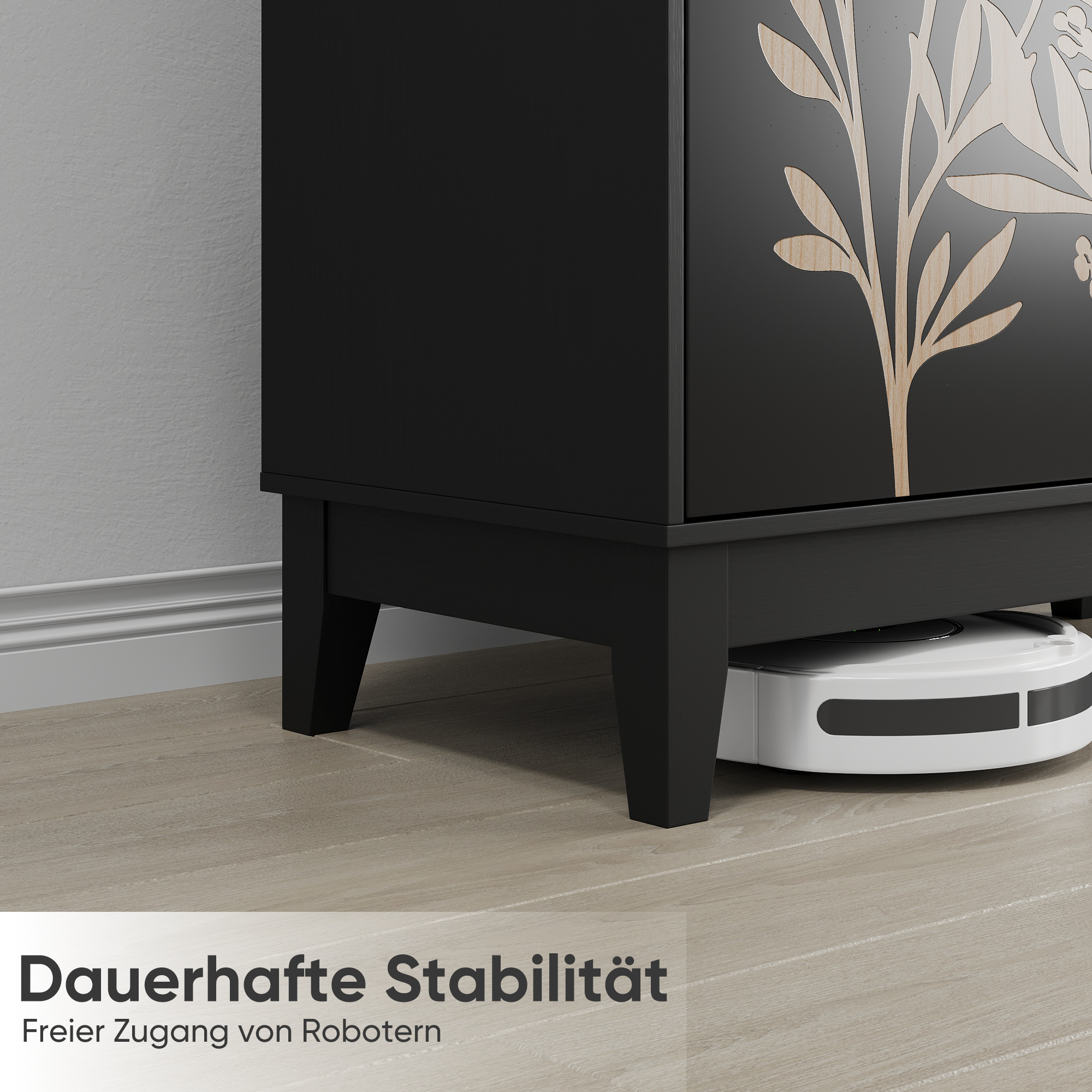 Logidon 80 cm Buffetschrank Schwarz Mit Schnitzwerk Und Verstellbaren Regalen