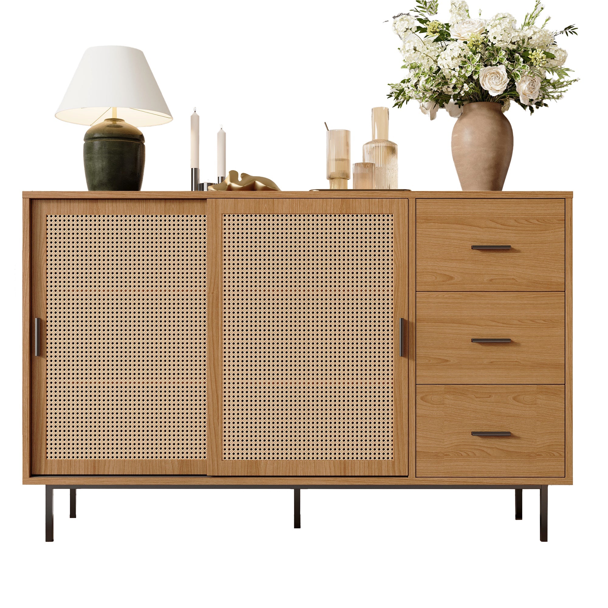 Logidon dressoir naturel 140x37x91cm met 2 schuifdeuren en 3 lades