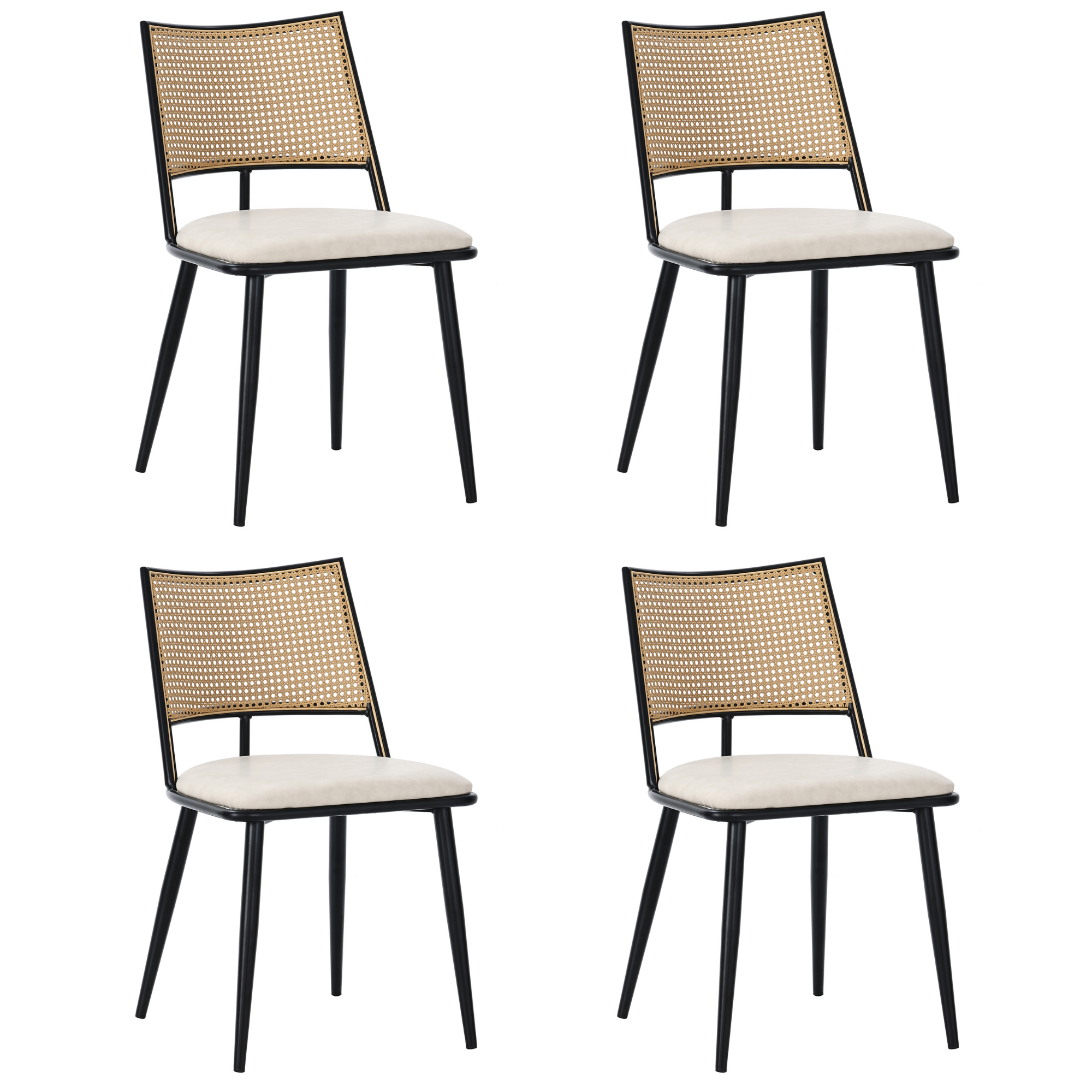 Logidon Chair PU Seat Rattan Backrest Black Living Room Chair