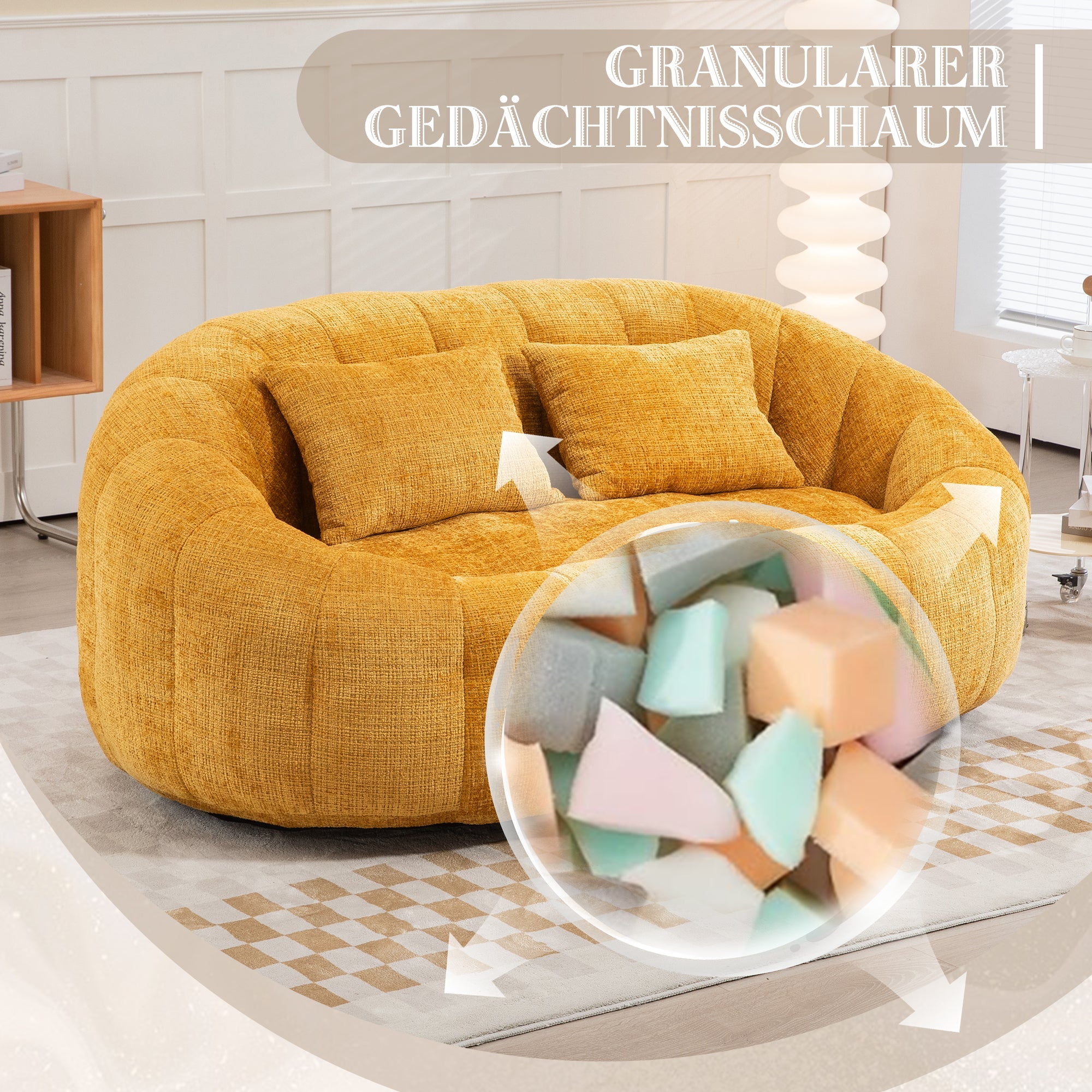 Logidon Zitzakbank Luxe Chenille Geel Ligstoel met hoge rugleuning