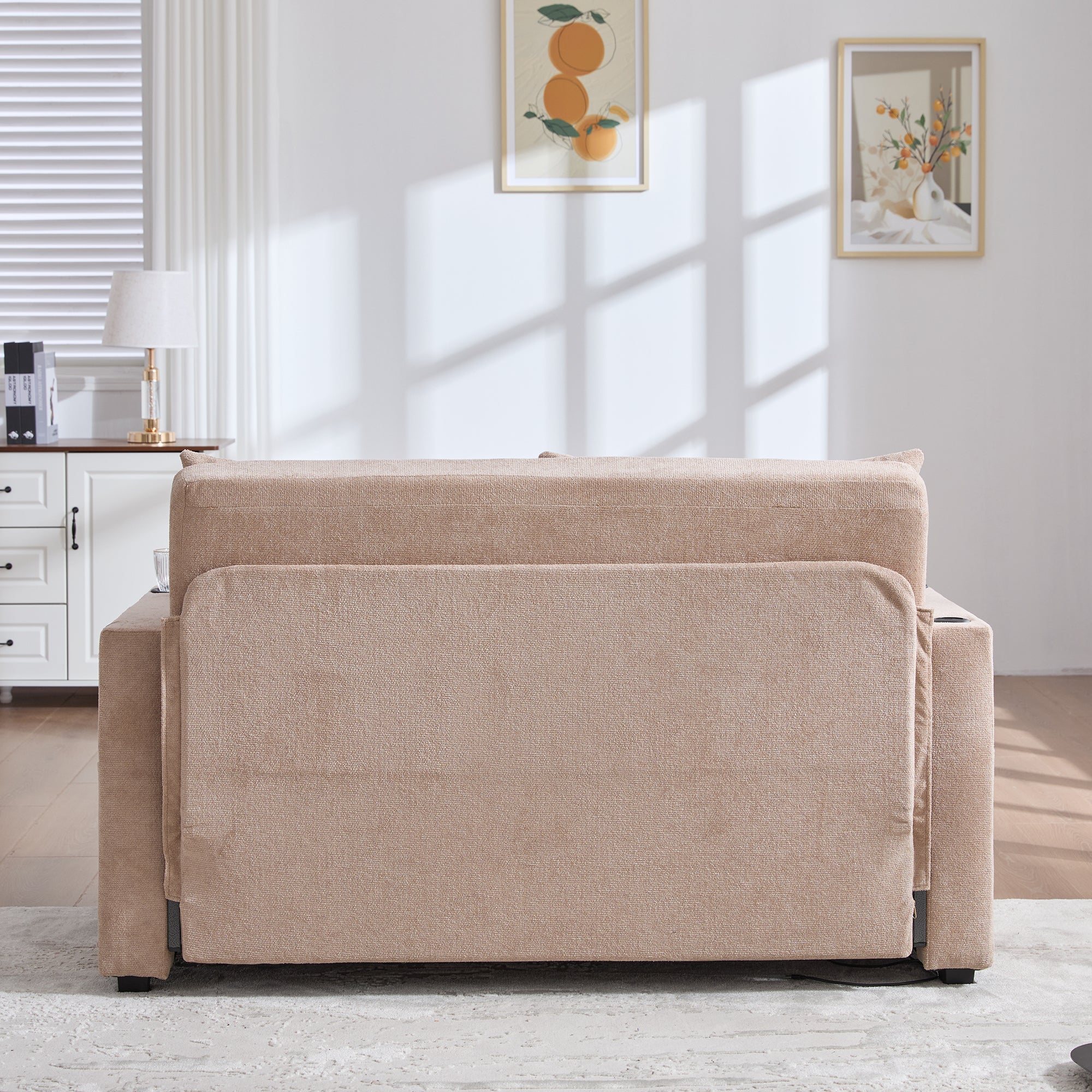 Logidon multifunctionele stoffen bank Khaki Velvet met USB-oplaadfunctie