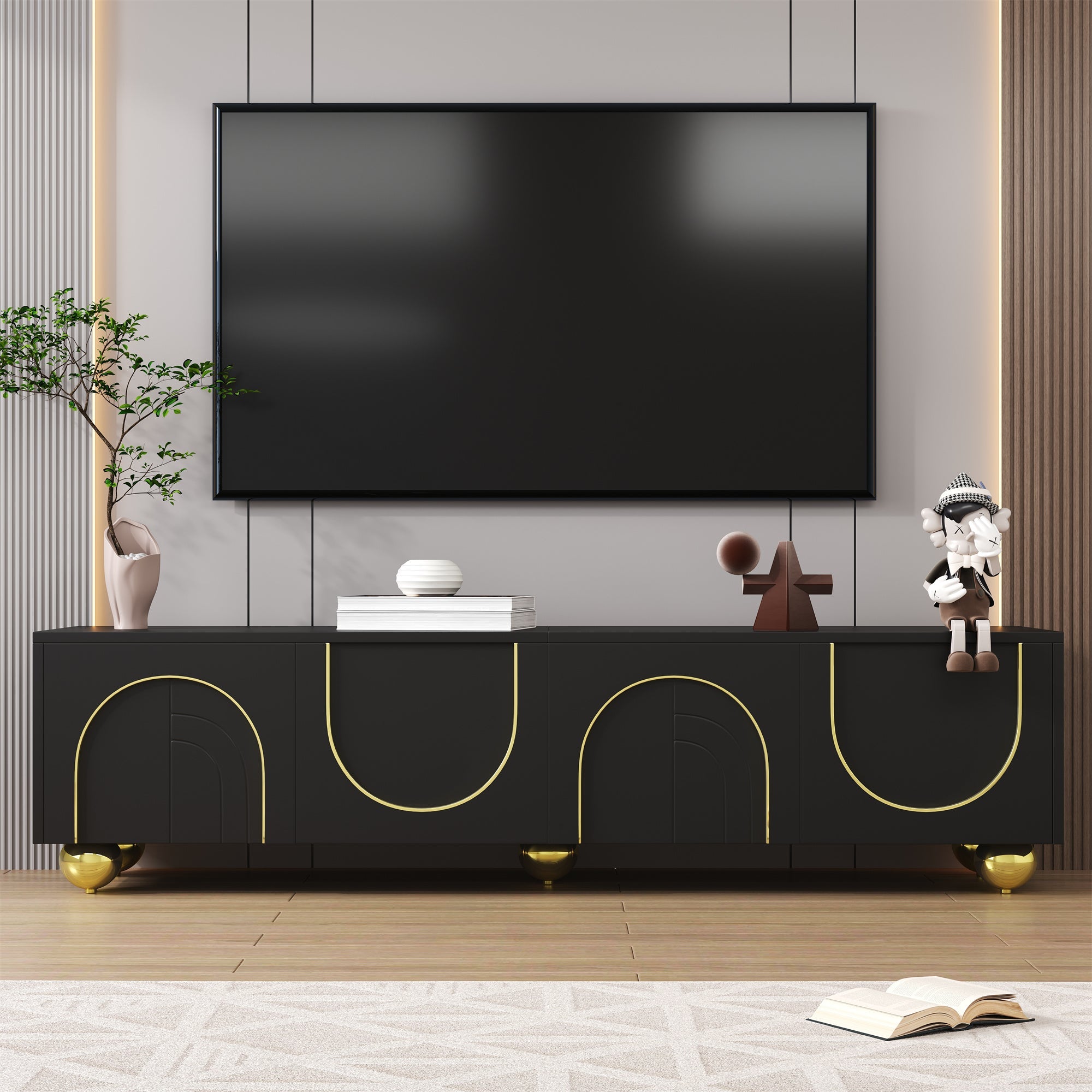 Logidon TV-meubel zwart met gouden accenten en push-to-open 170 cm